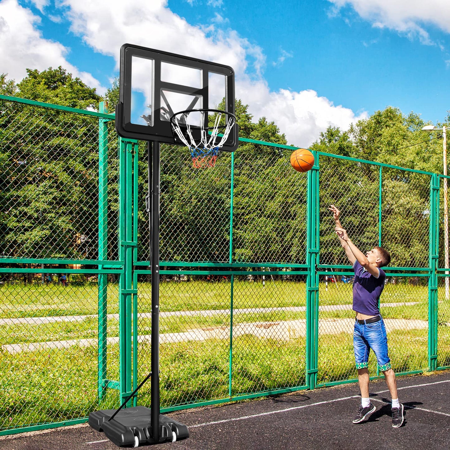 10ft Basketball Backboard Hoop Net Set with Wheels
