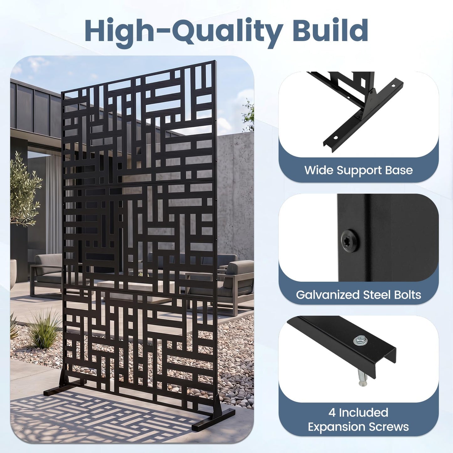 183 CM Freestanding Louvered Metal Outdoor Privacy Screen