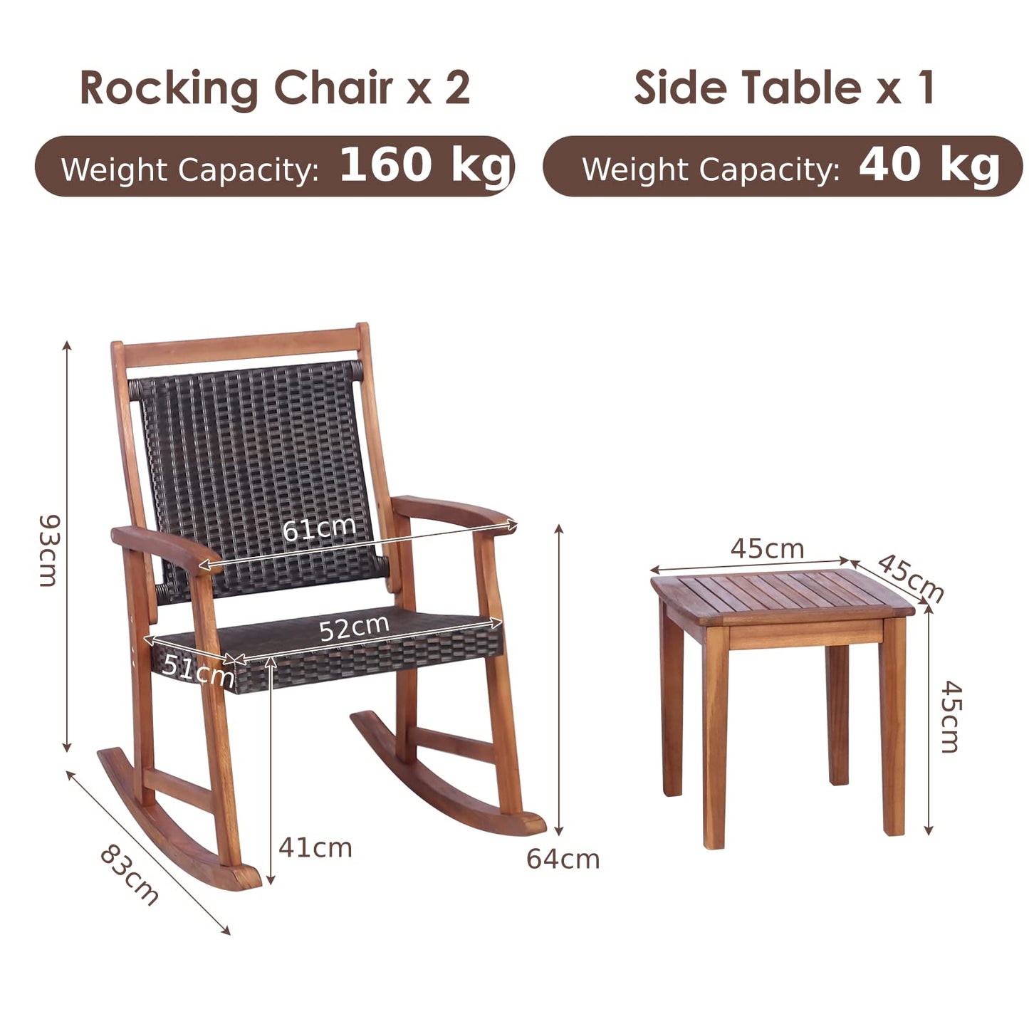 3 Piece Outdoor Rocking Table Chairs Set