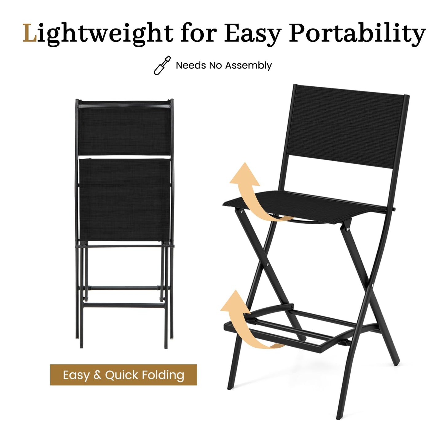 Portable Folding Patio Chairs Set of 4 with Curved Backrest & Footrest