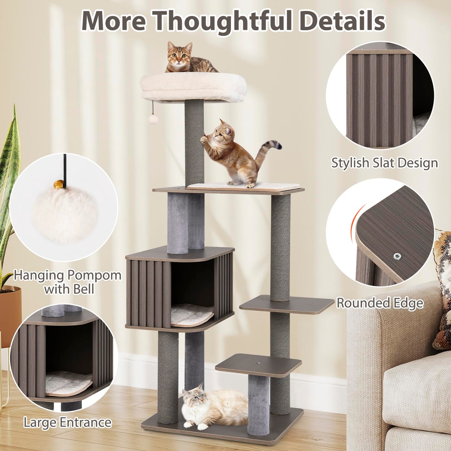 Multi-level Cat Tree for Indoor Cat with Cushion Top Perch