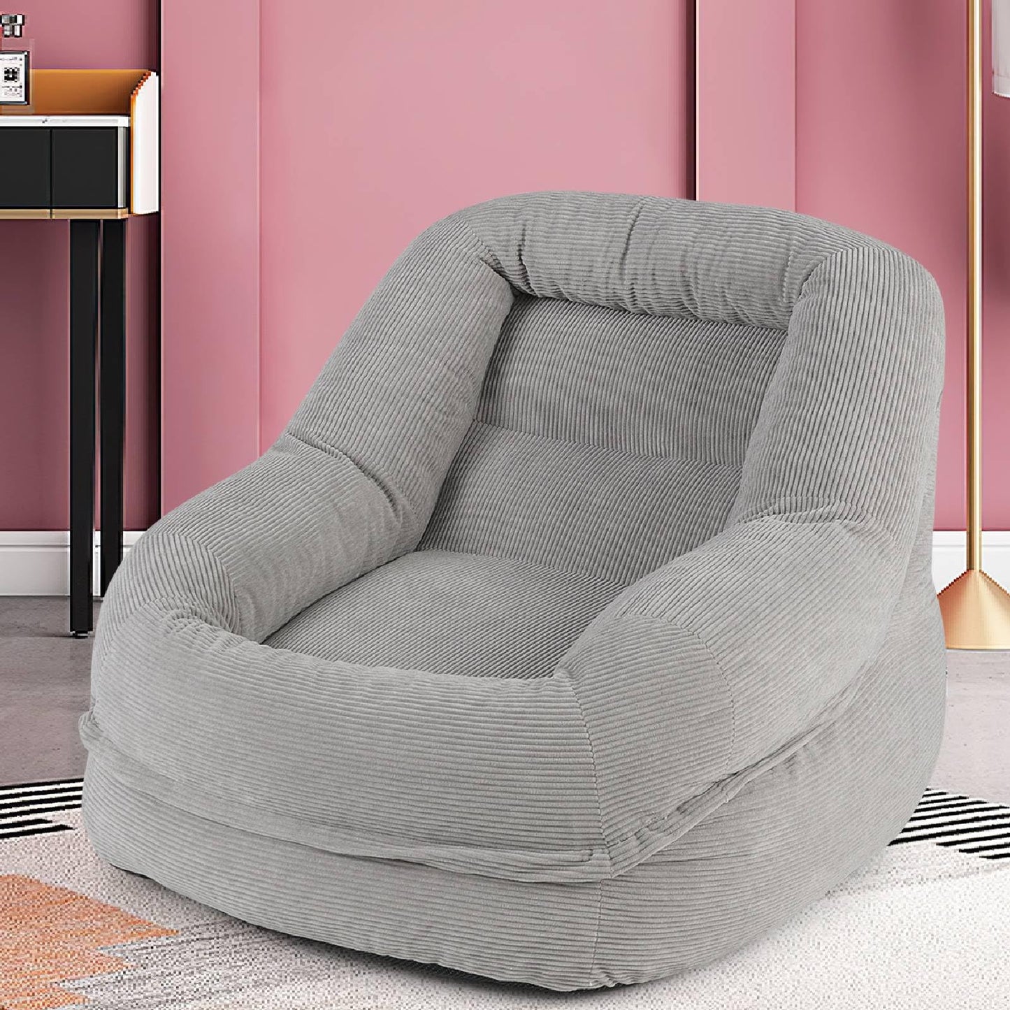 Boneless Floor Single Sofa Chair with Soft Stripe Corduroy Cover