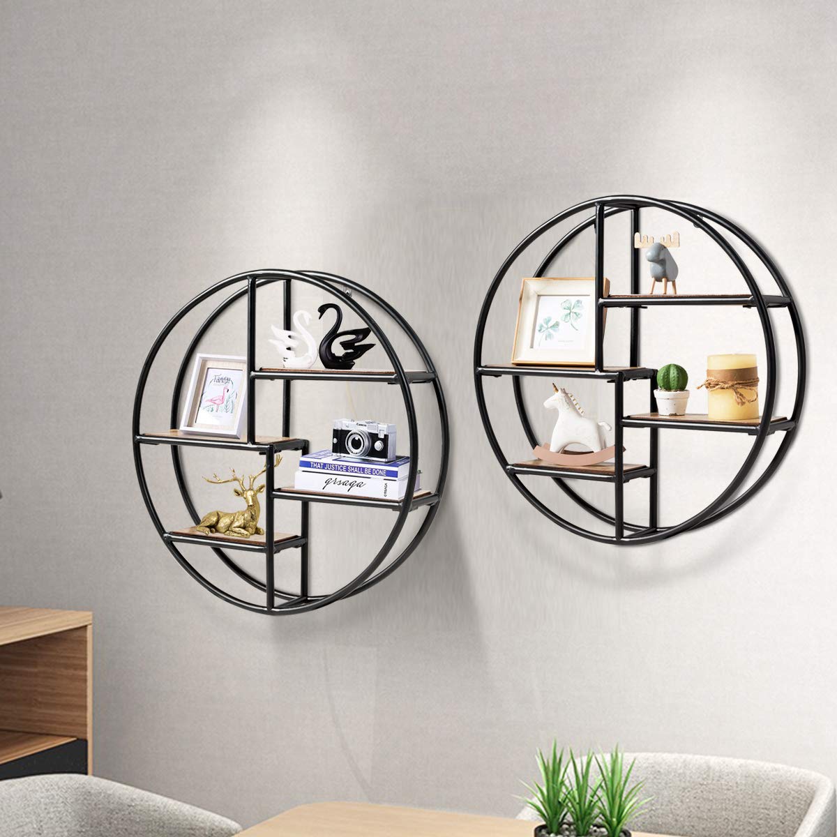 Giantex Wall Mounted Round Shelf 4 Tiers Display Organiser Unit Decorative Ledge
