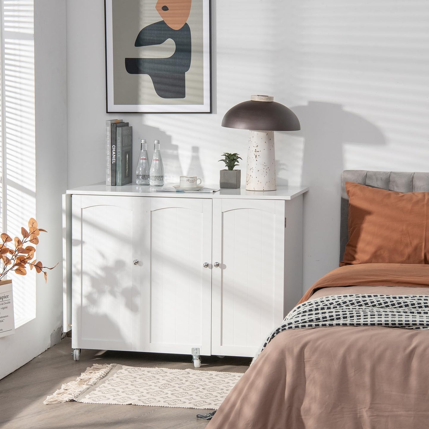Rolling Folding Sewing Table with Storage Shelves