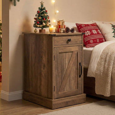 End Table with Charging Station Farmhouse Bedside Table with Storage Drawer
