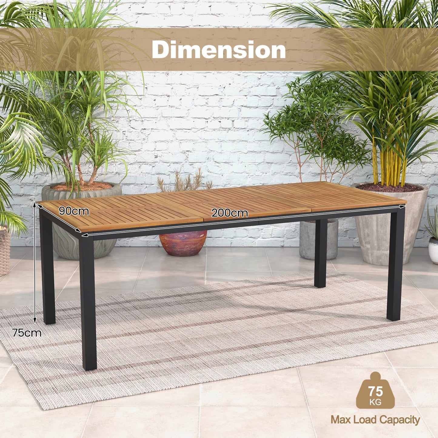 8 Seater Outdoor Dining Table with Umbrella Hole for Poolside Backyard
