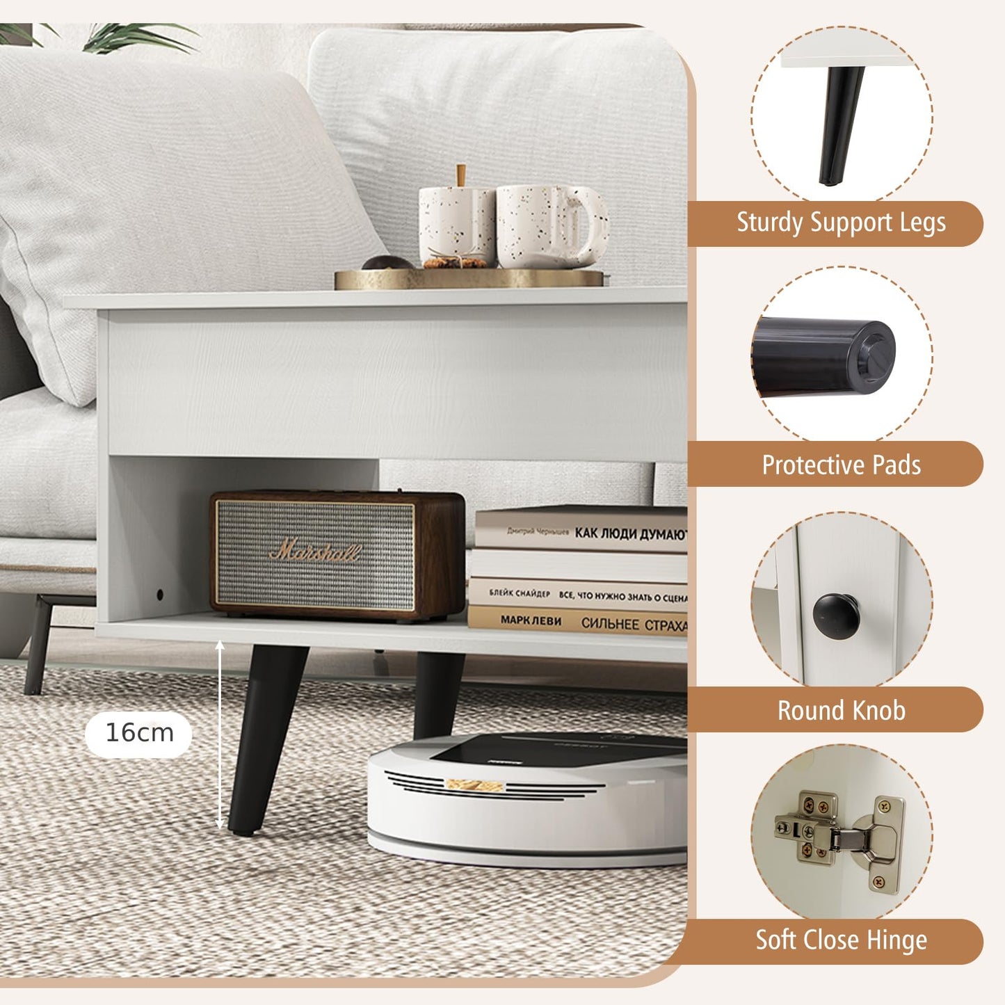 Wooden Lift Up Top Coffee Table with Hidden Storage Compartment