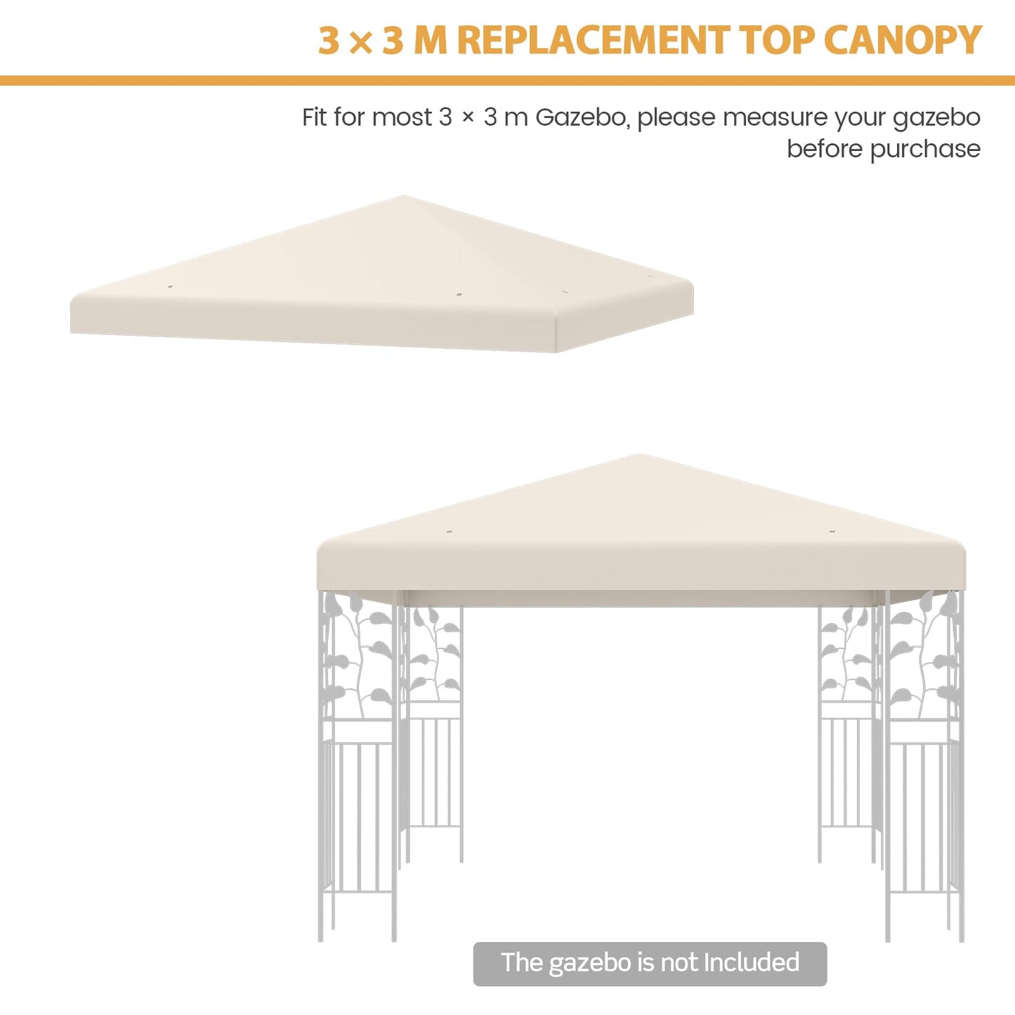 3x3m Gazebo Top Cover Roof Replacement, Outdoor Waterproof Canopy