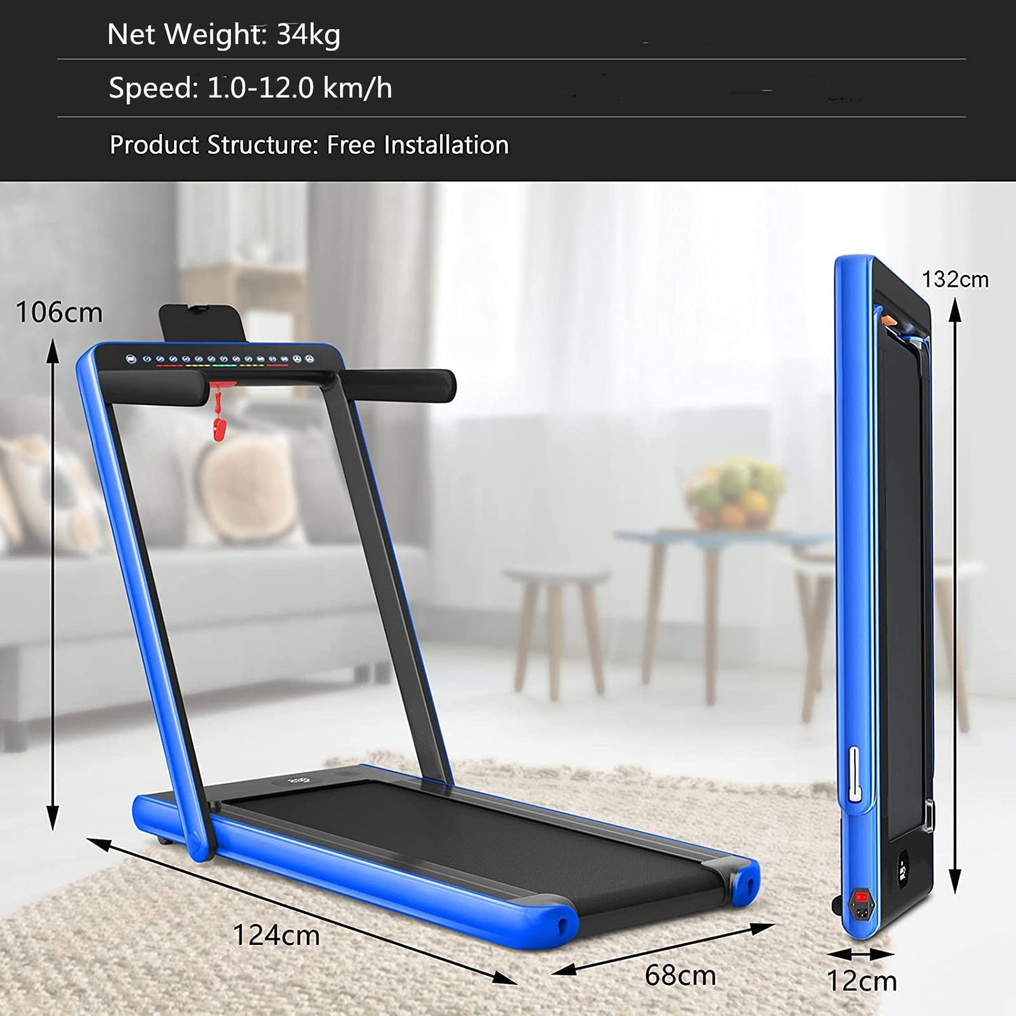 Folding Treadmill Electric 1-12KM/H with Bluetooth