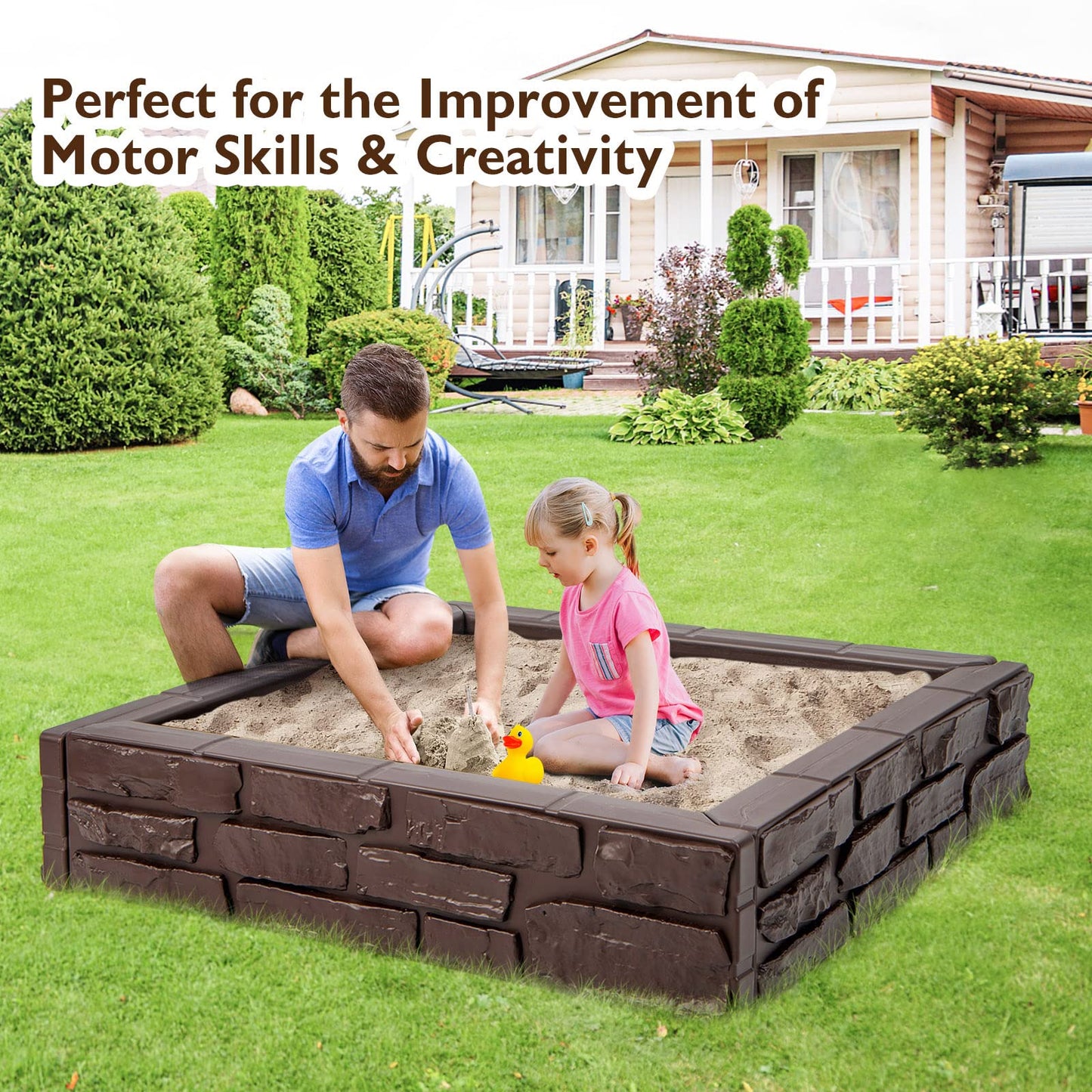120 x 120cm Kids Sandbox with Cover and Bottom Liner