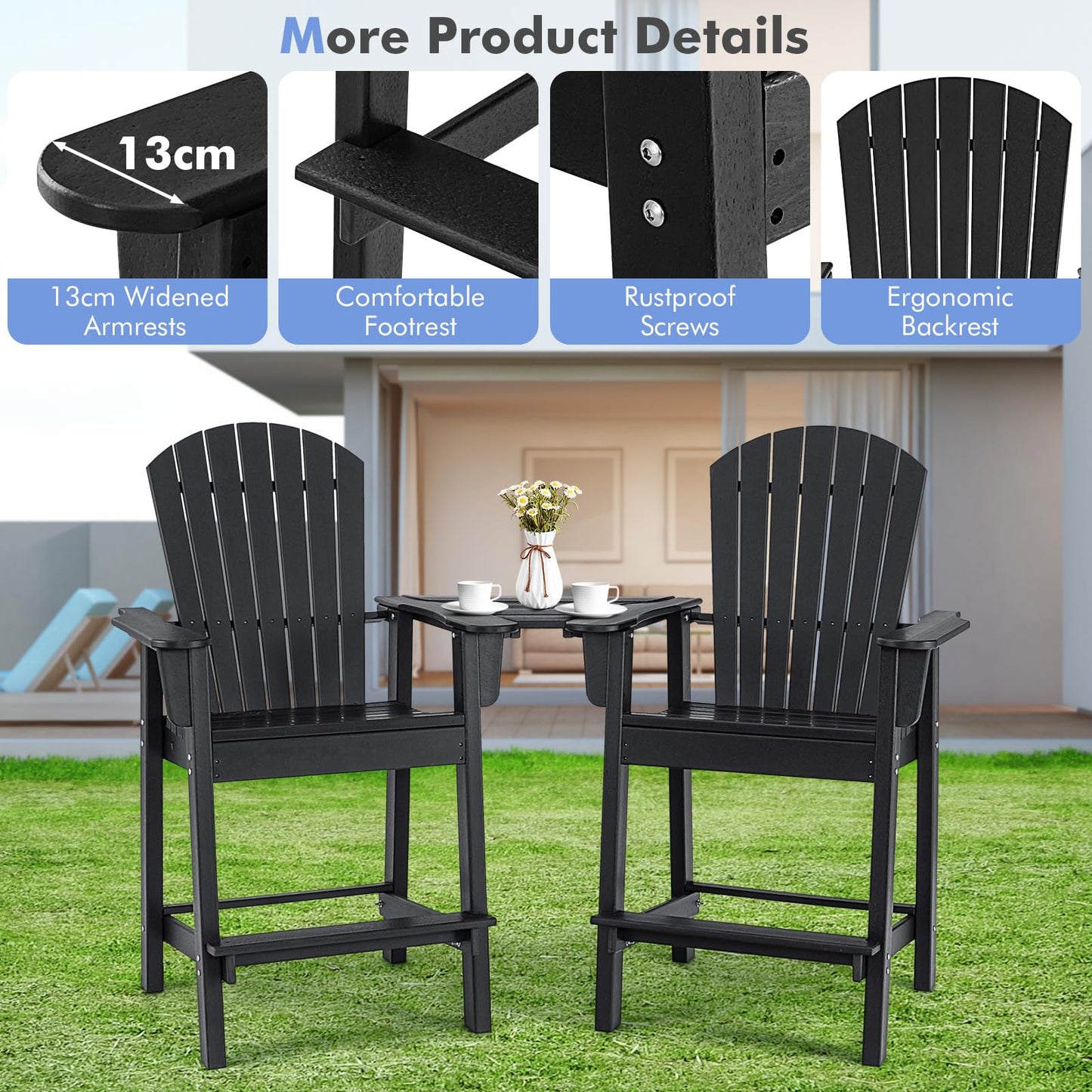 Adirondack Twin Chairs with Footrests & Table