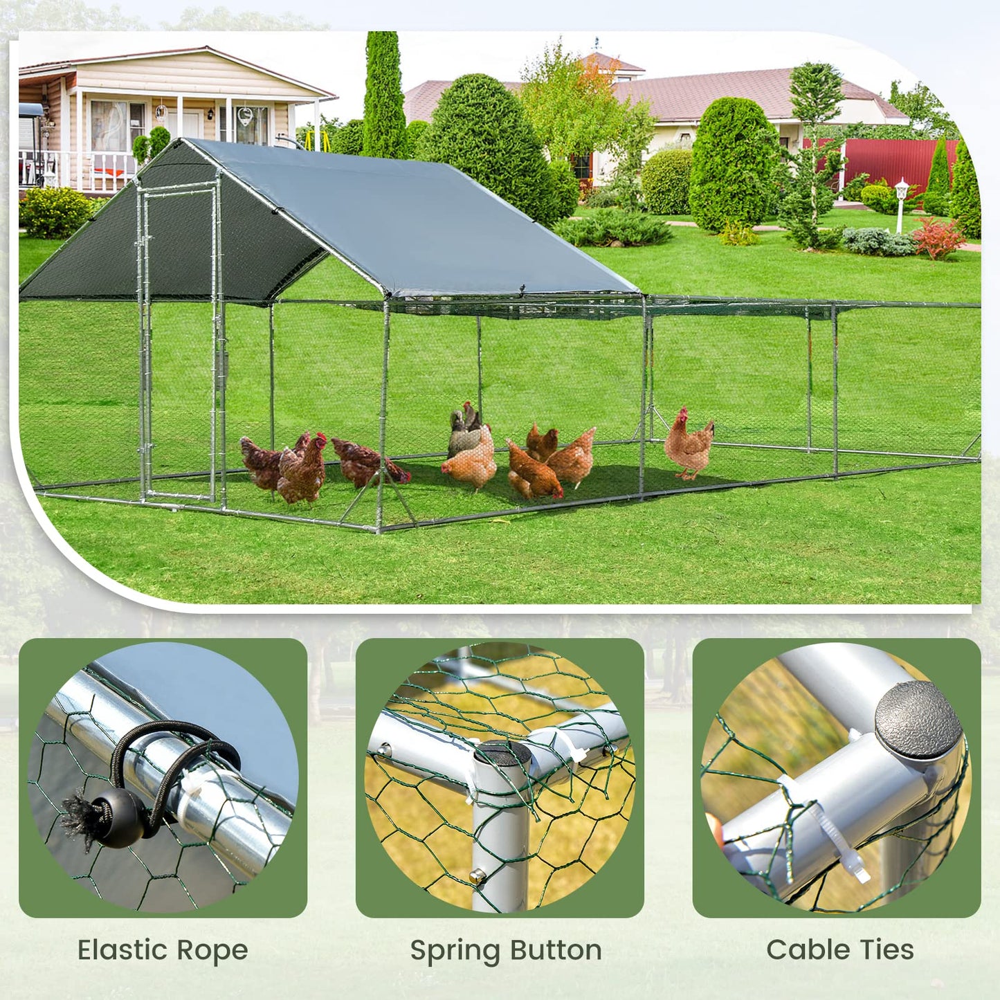 Galvanized Metal Walk-in Large Chicken Run Coop