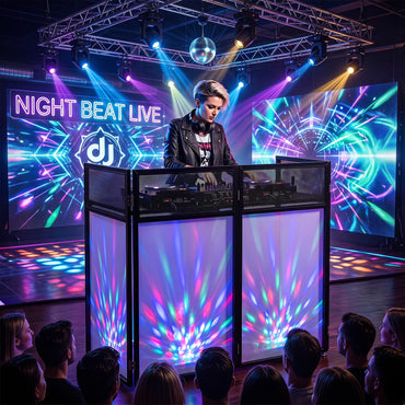 Portable DJ Booth with Black/White Scrims, Mesh Table & Carry Bag