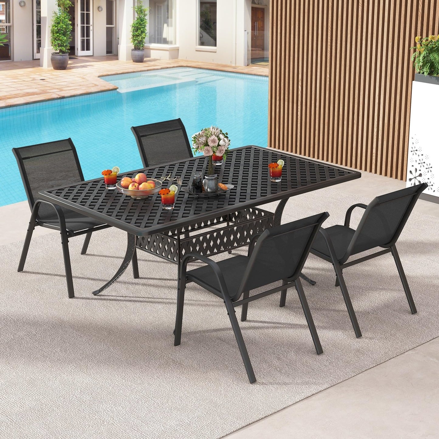 Stackable Outdoor Modern Accent Chairs with Armrests