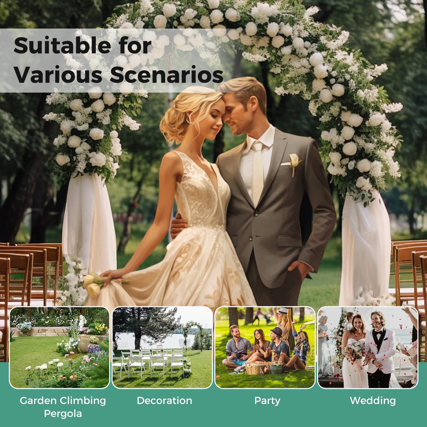 2.3M Metal Garden Arch with 4 Ground Stakes