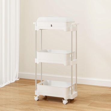 3-Tier Rolling Utility Cart Storage Trolley with Removable Cover and Shelves