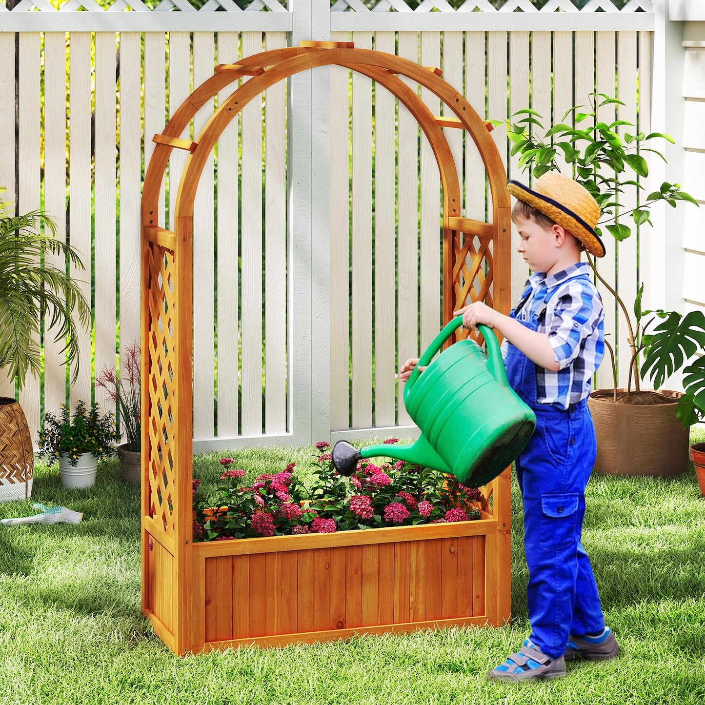 Garden Planter with Arch Trellis for Backyard Balcony