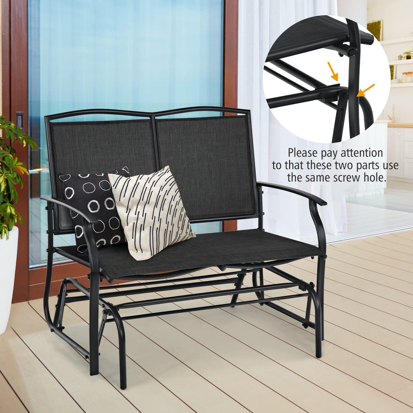 Patio Double Steel Frame Fabric Swing Gliding Chair Loveseat