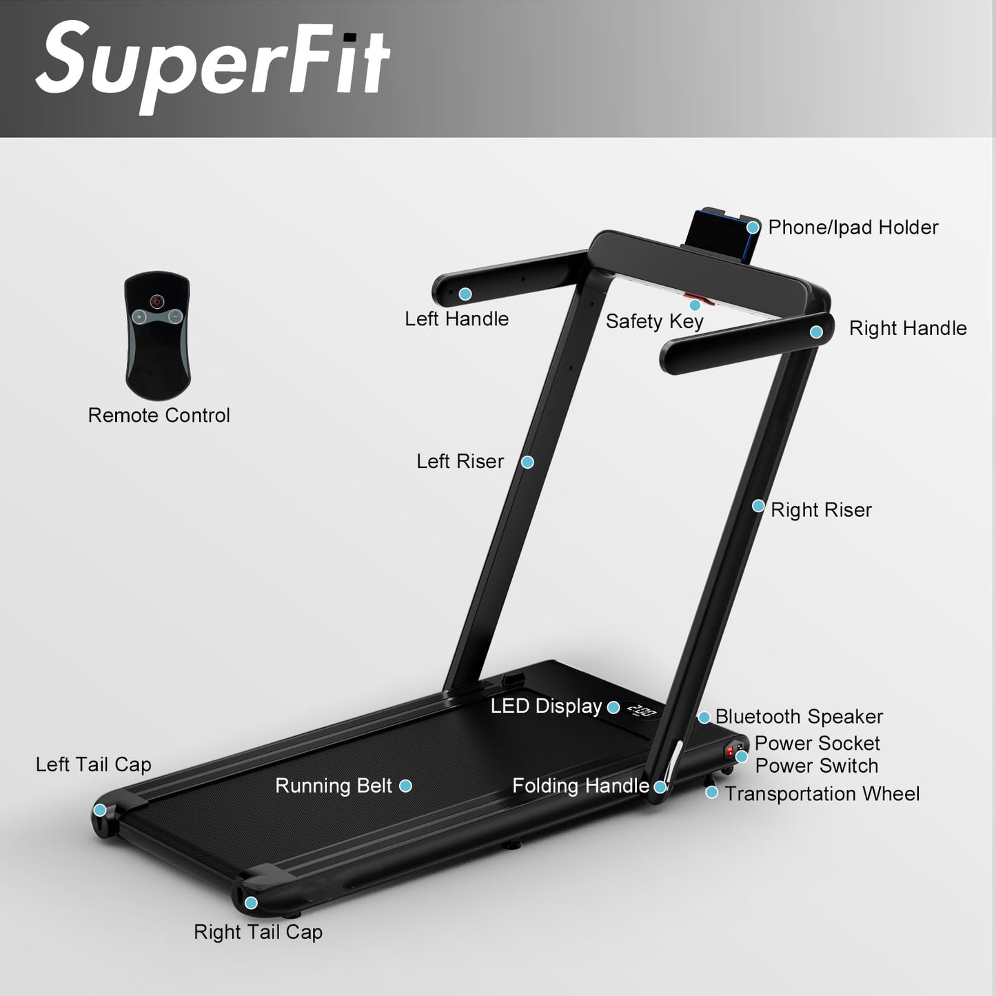 2.25 HP Foldable Treadmill 3 in 1 Walking Pad Under Desk Treadmill