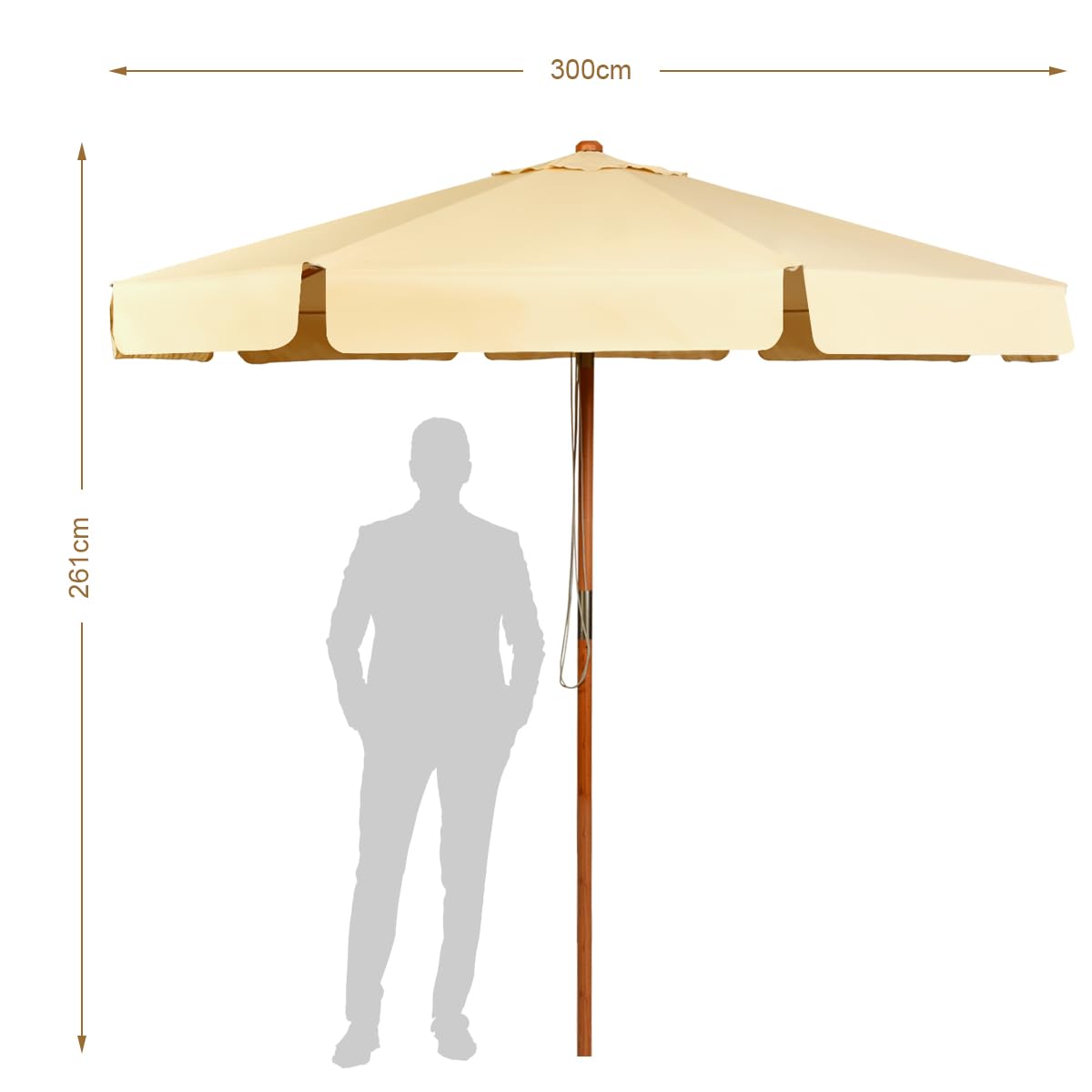 3M Garden Parasol Umbrella with Tilt Function and Wood Poles