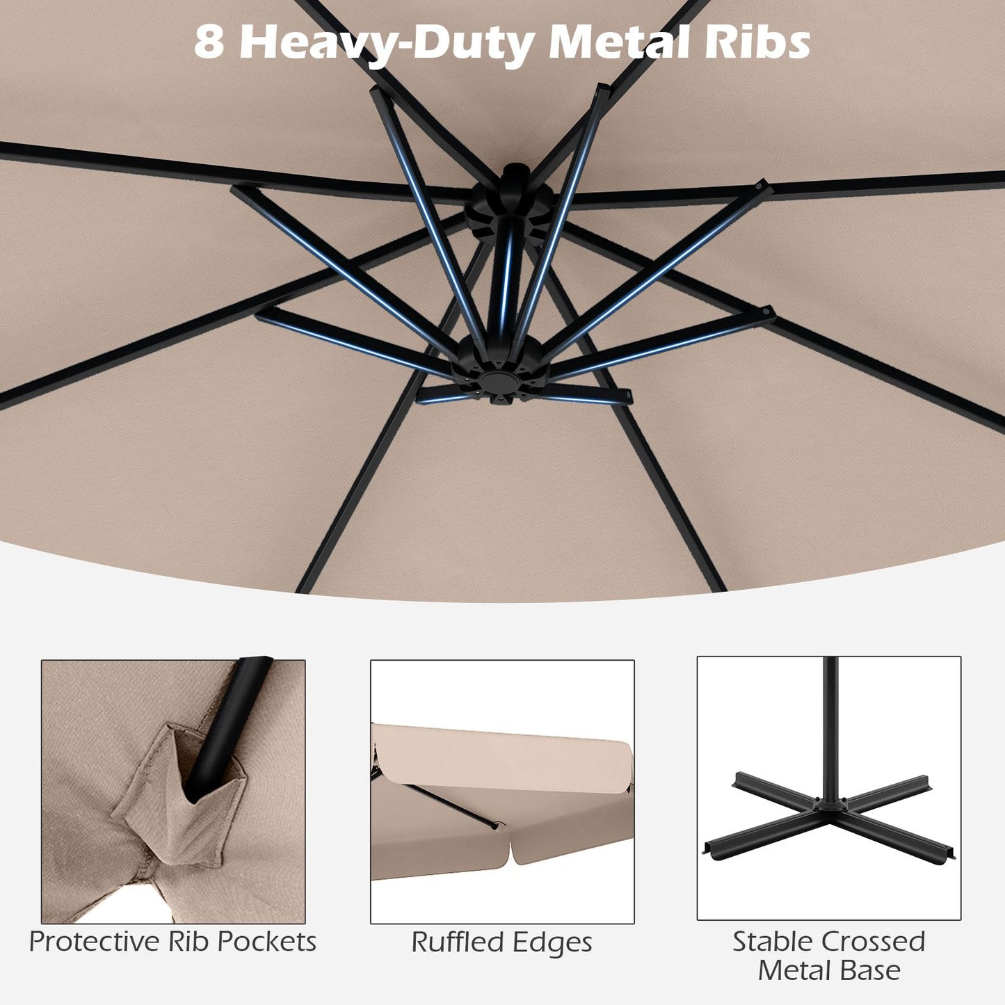 2.9M Patio Cantilever Parasol with Cover and Tilt Function