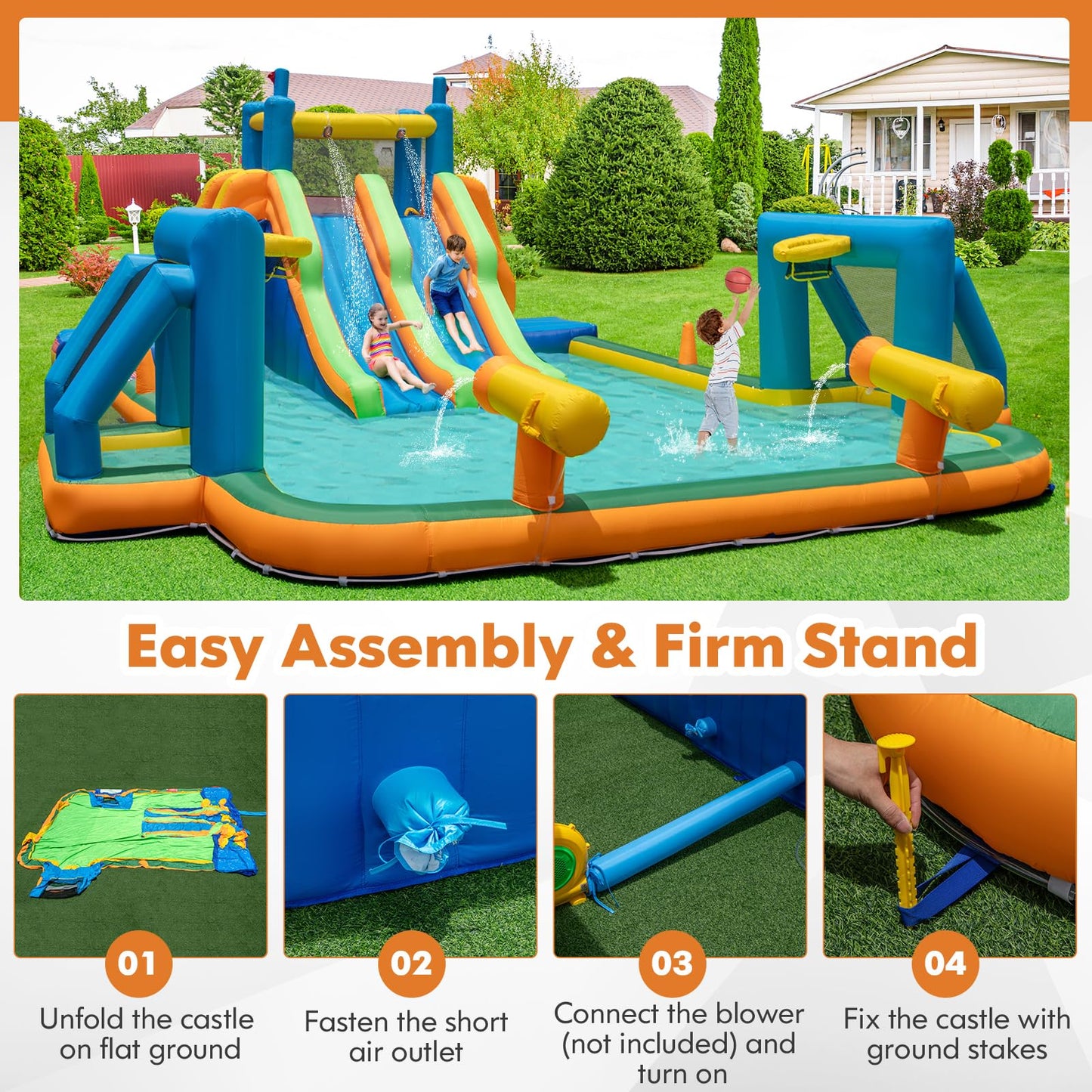 Inflatable Outdoor Water Park for Kids with Climbing Wall