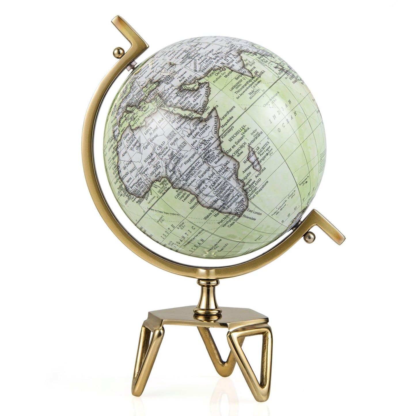 World Globe, 360° Rotating Geography Globe with Metal Meridian and Triangle Stand