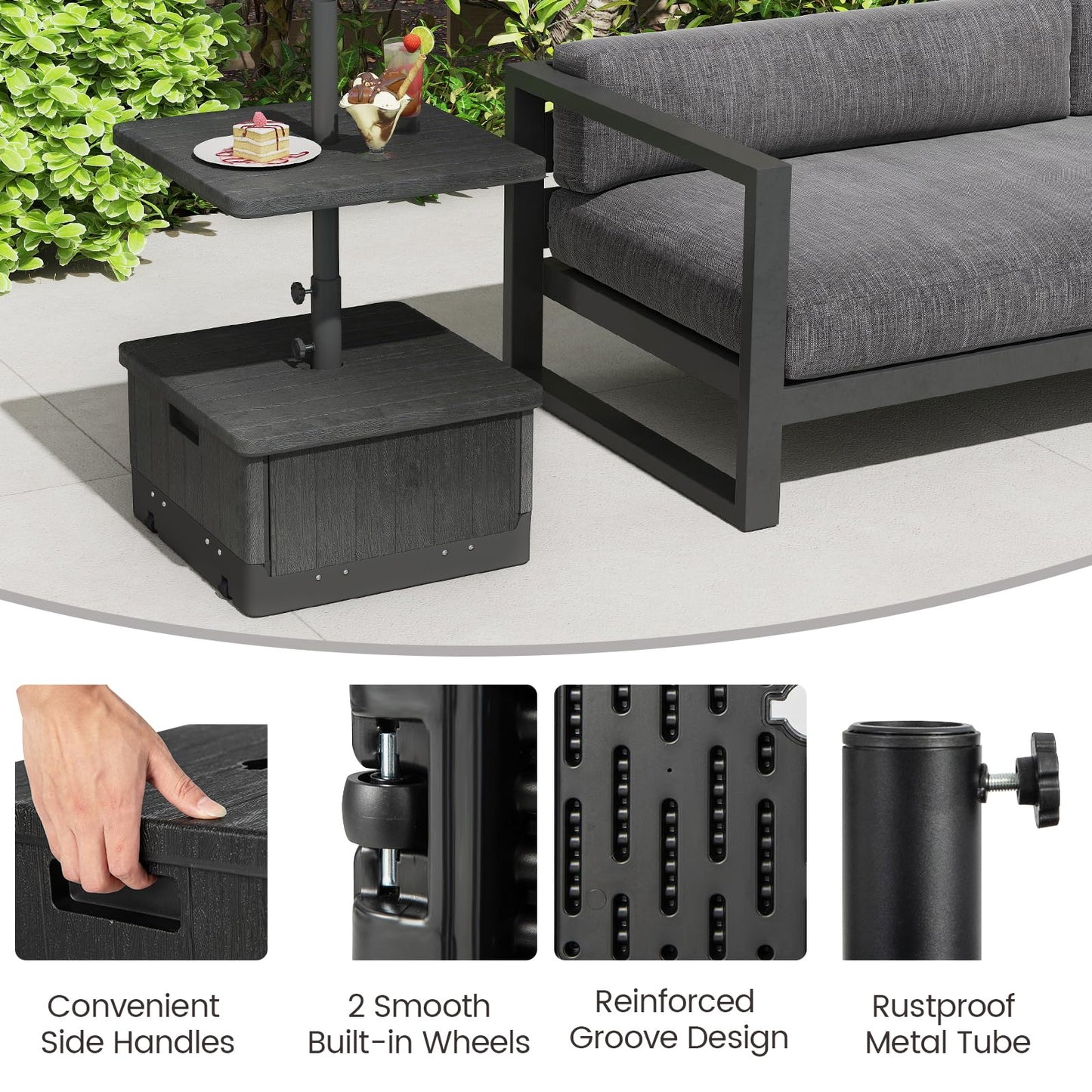 3-in-1 Patio Umbrella Base with Adjustable Tray and Weighted Bag