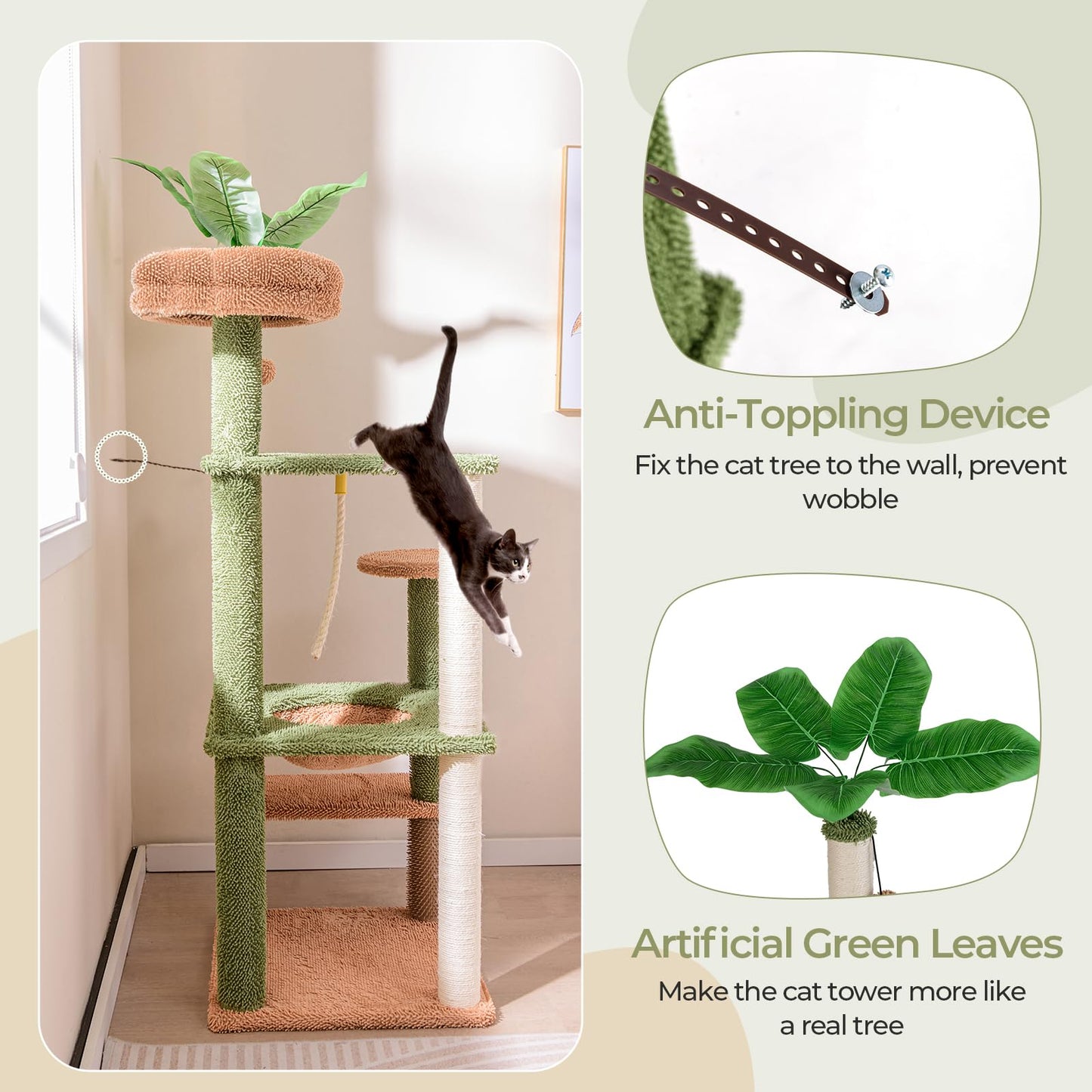 152cm Cute Cat Tree with Sisal Scratching Posts and Rope, Plush Perch