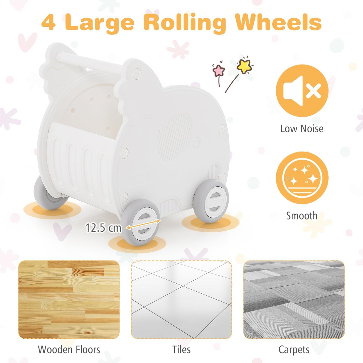 2 in 1 Toddler Push Along Shopping Cart with Storage Chest
