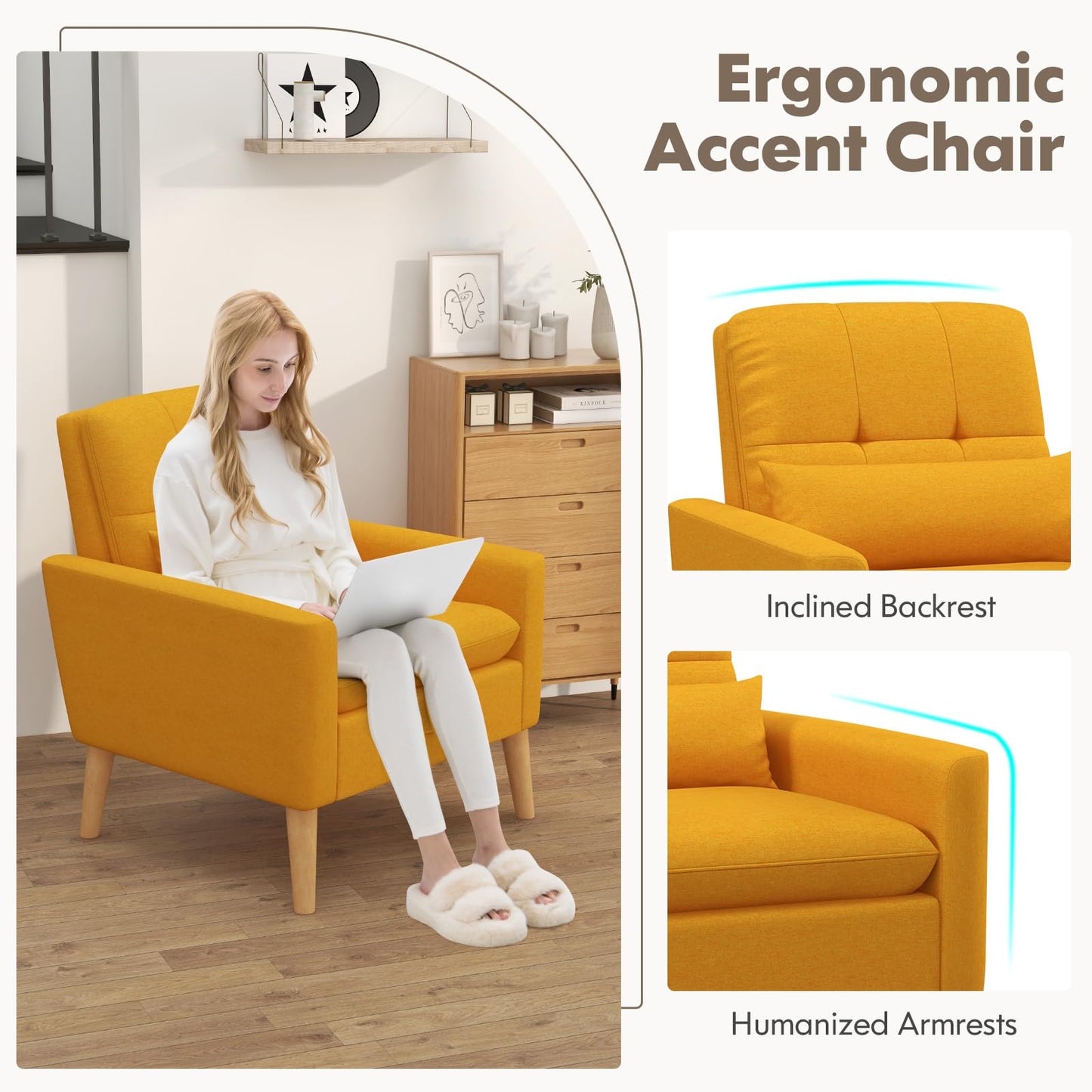 Mid-century Modern Accent Chair with Lumbar Pillow