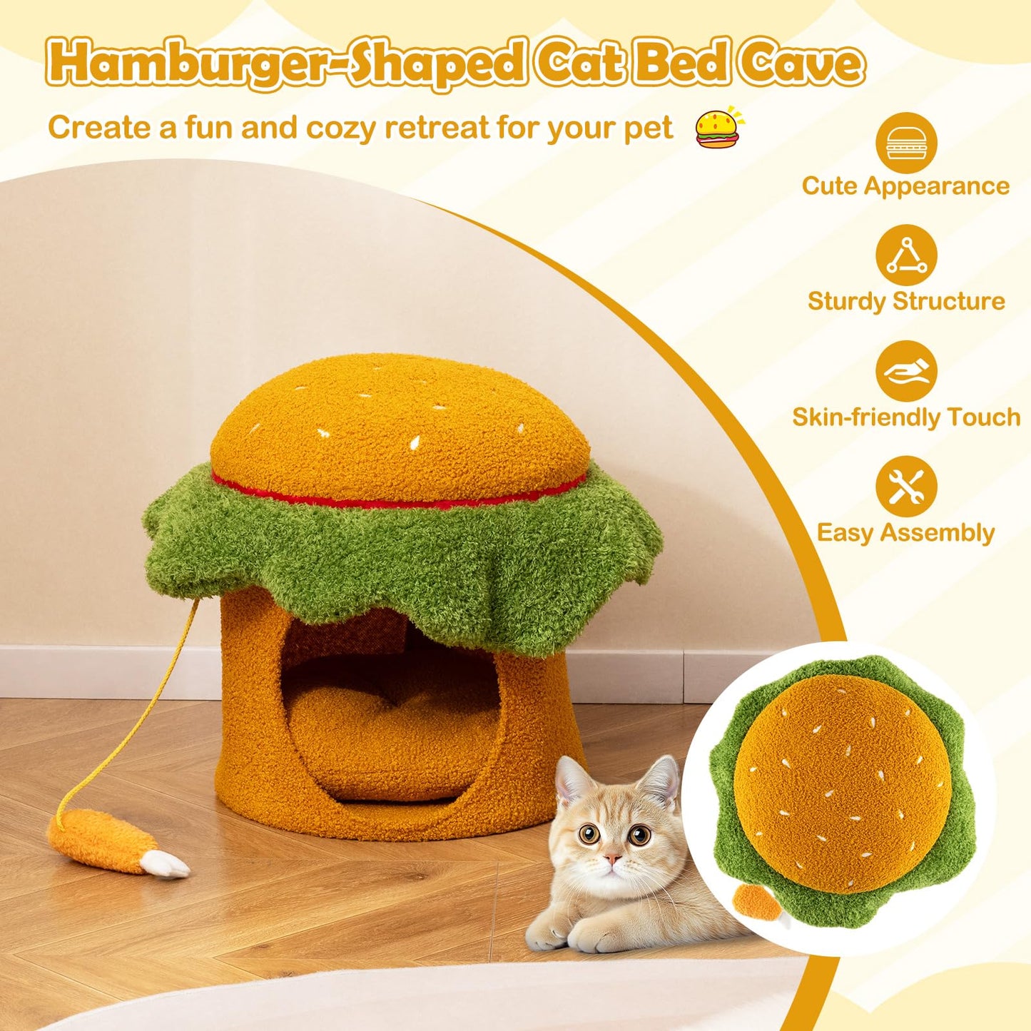 Cat House, Hamburger-Shaped Cats Cave Bed | Small Kitten Condo Furniture