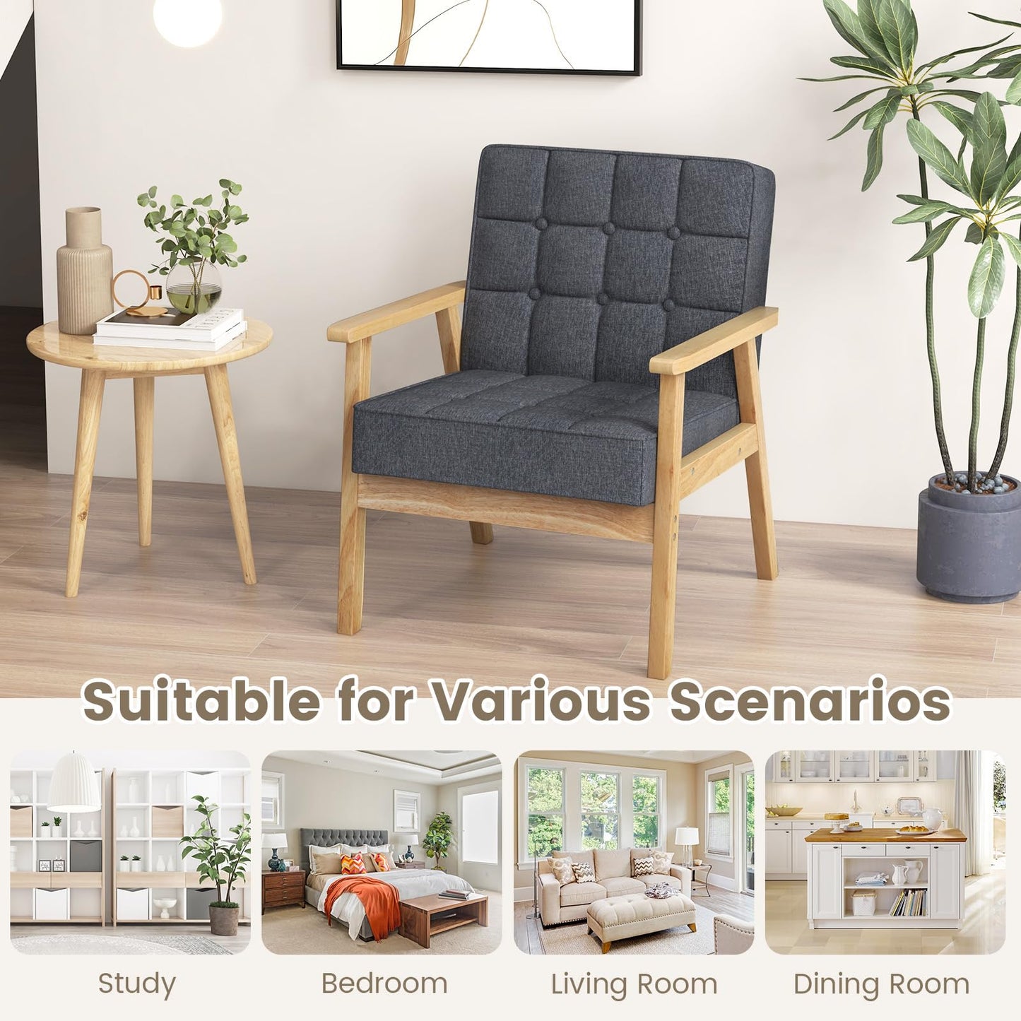 Modern Accent Chair with Rubber Wood Armrests