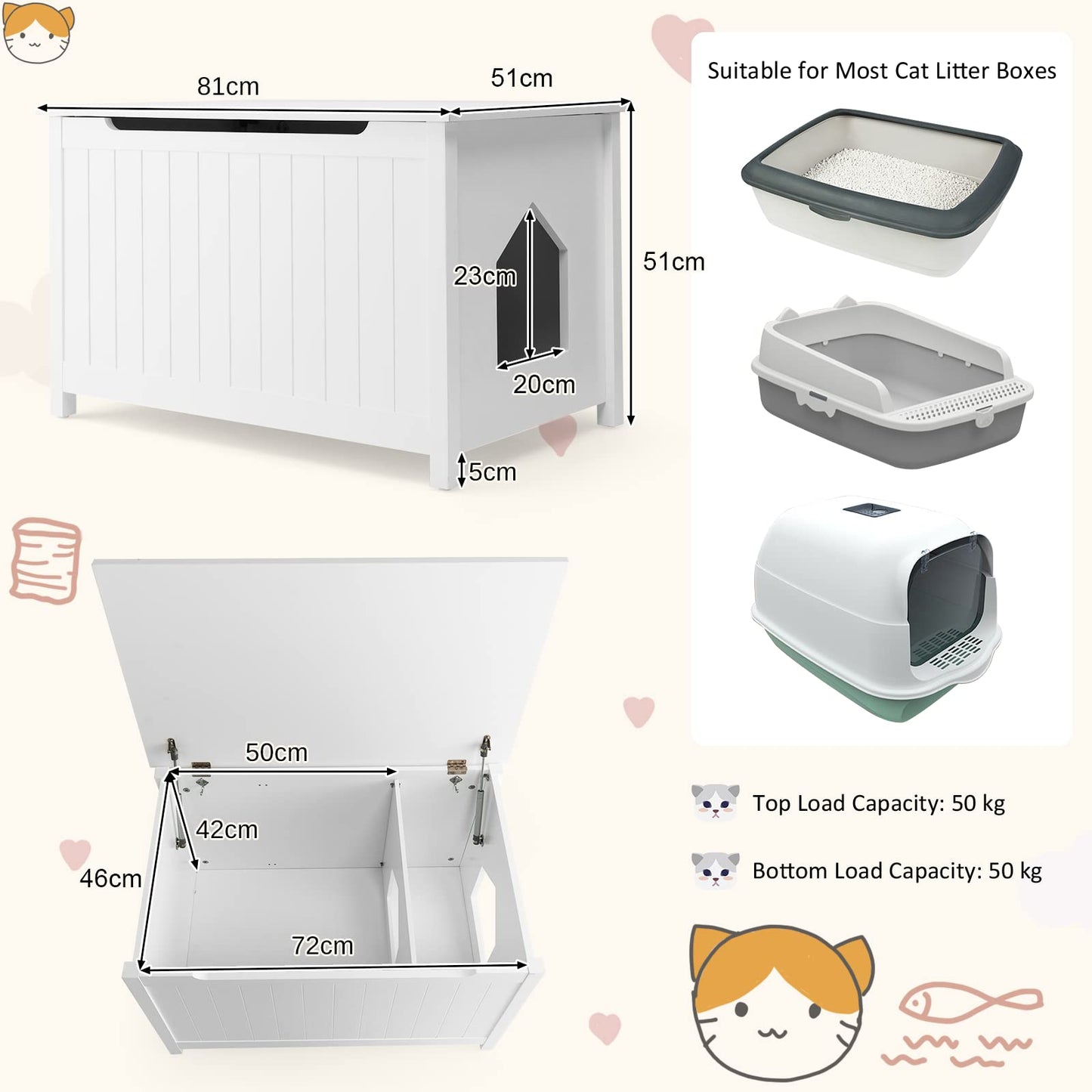 Wooden Cat Litter Box Enclosure with Top Opening