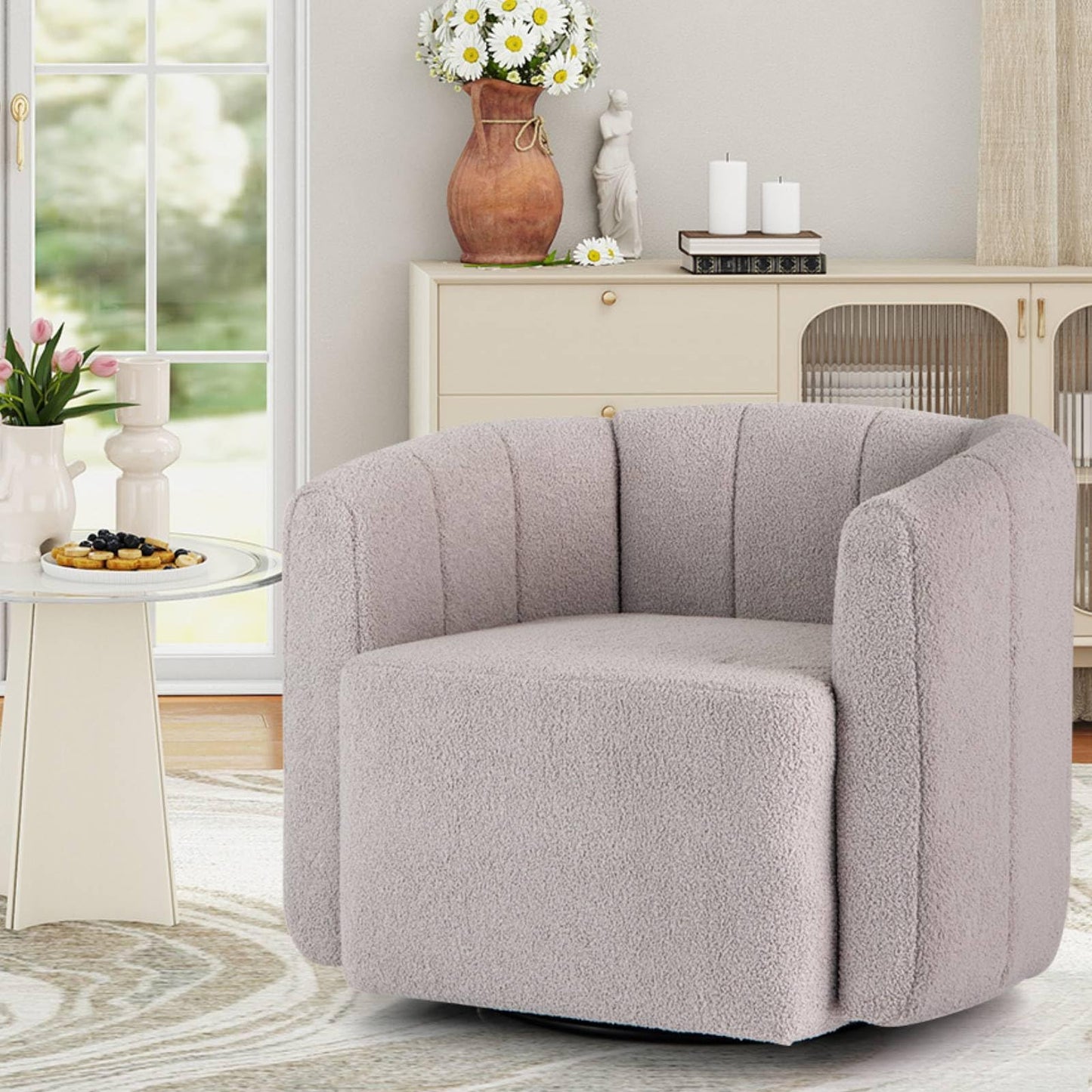 Upholstered Swivel Barrel Chair with Backrest and Armrests