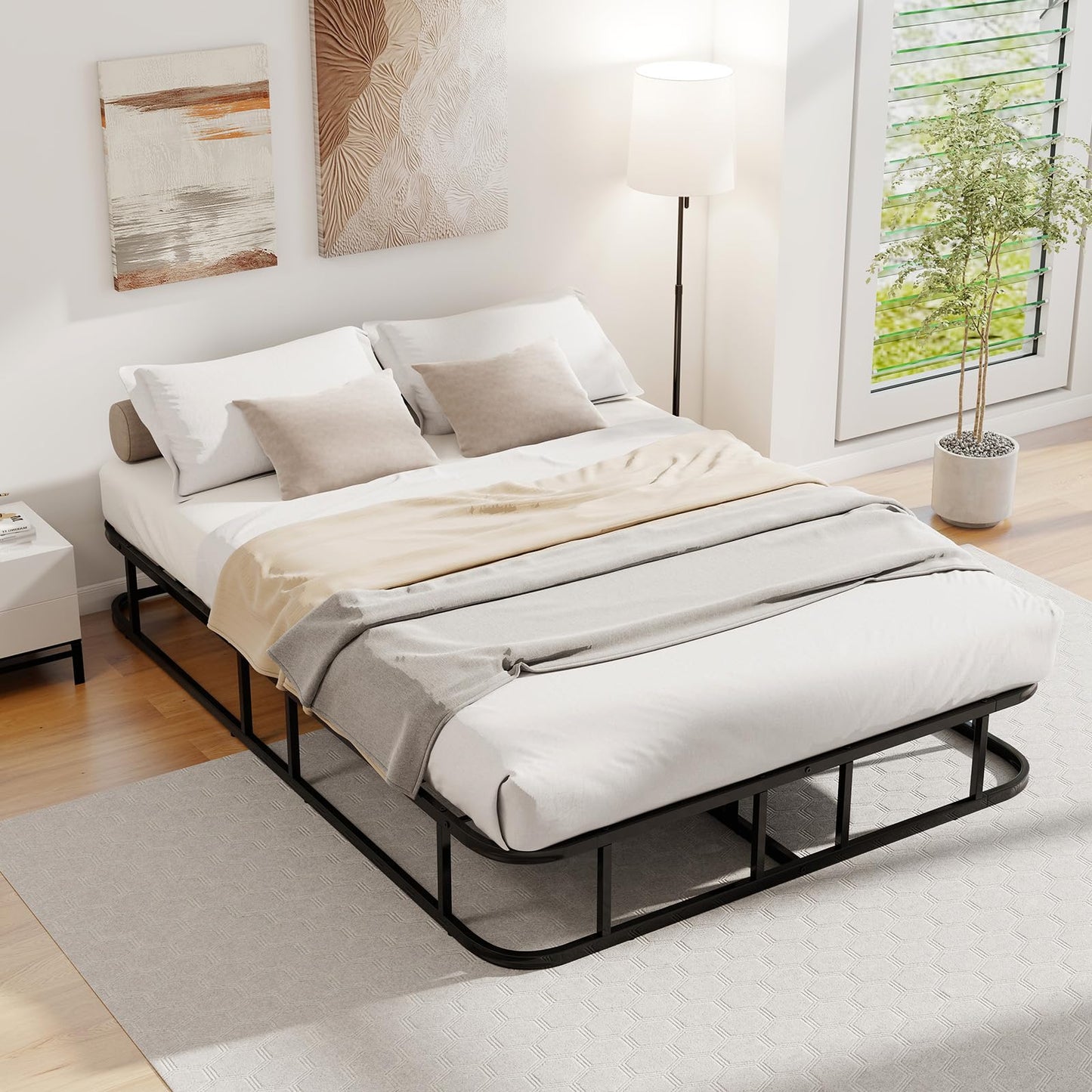 Double/King Size Bed Frame with Metal Slat Support No Box Spring Needed