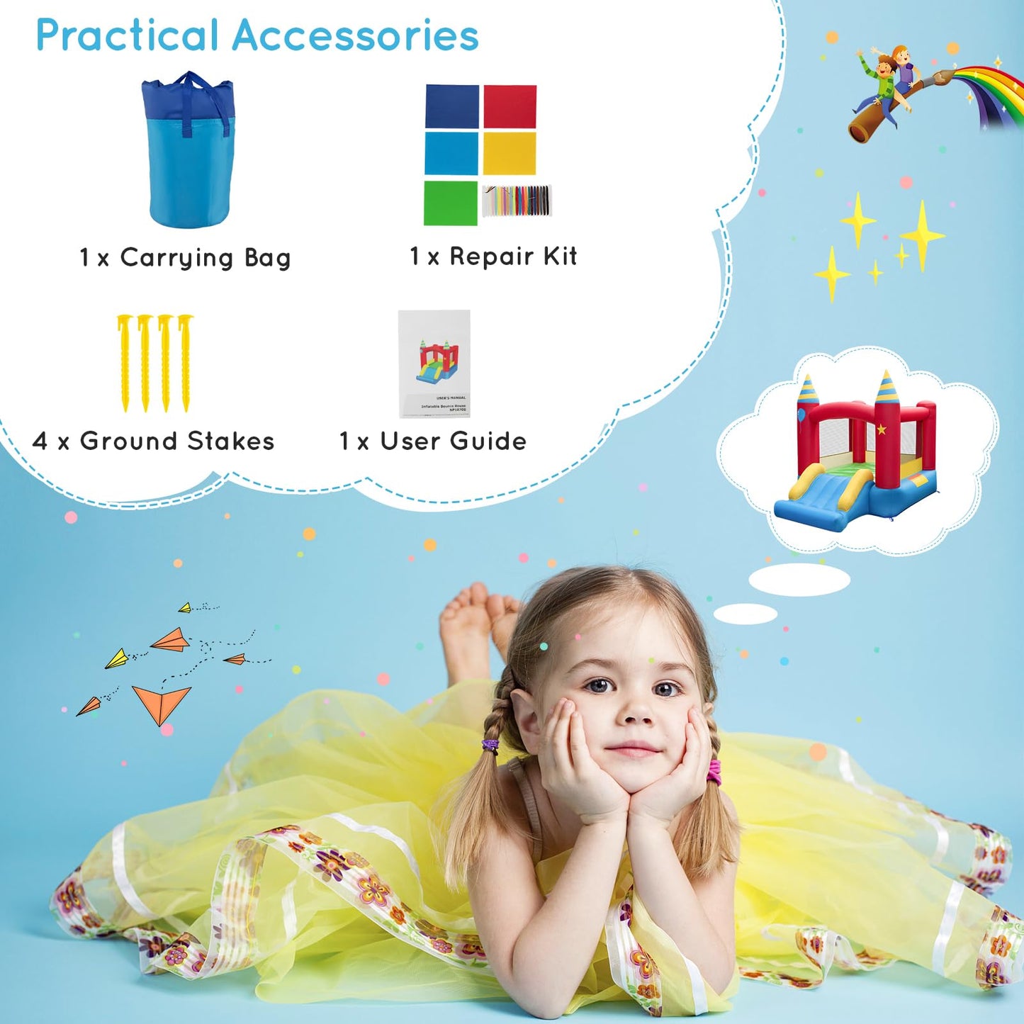 Inflatable Bounce House with Slide and Carry Bag without blower