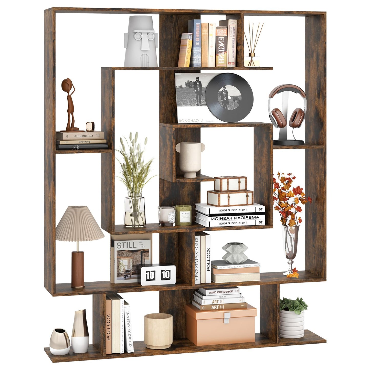 7 Tier Geometric Bookshelf with 2 Anti-Tipping Kits