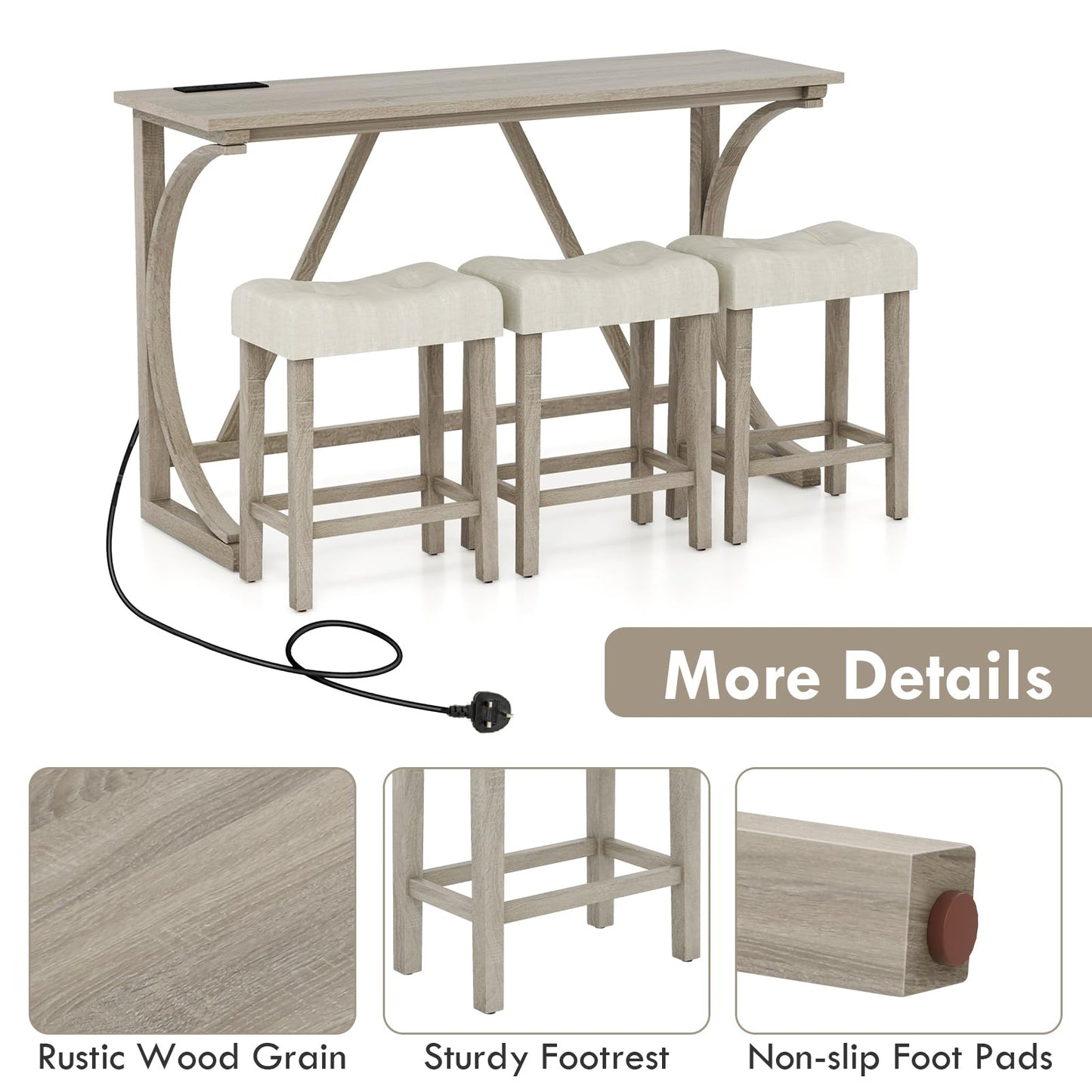 4-Piece Height Bistro Table and Saddle Seat Stools with Power Outlet