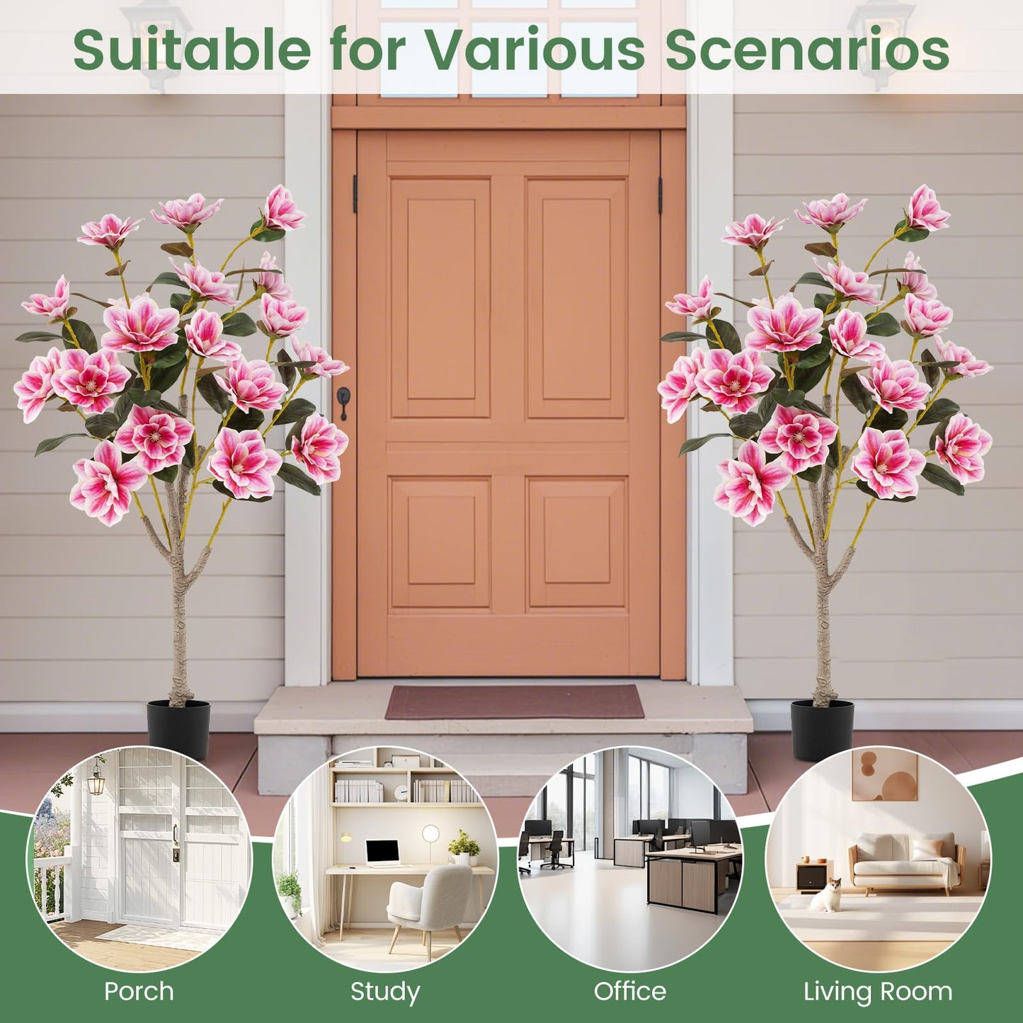 130CM Artificial Magnolia Tree Faux Wedding Flower Plant with Realistic Moss