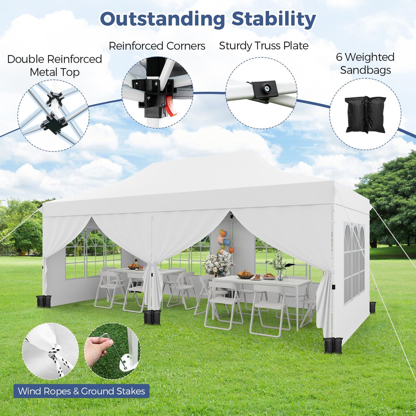 3m x 6m Outdoor Garden Shelter with 6 Sidewalls and Carrying Bag
