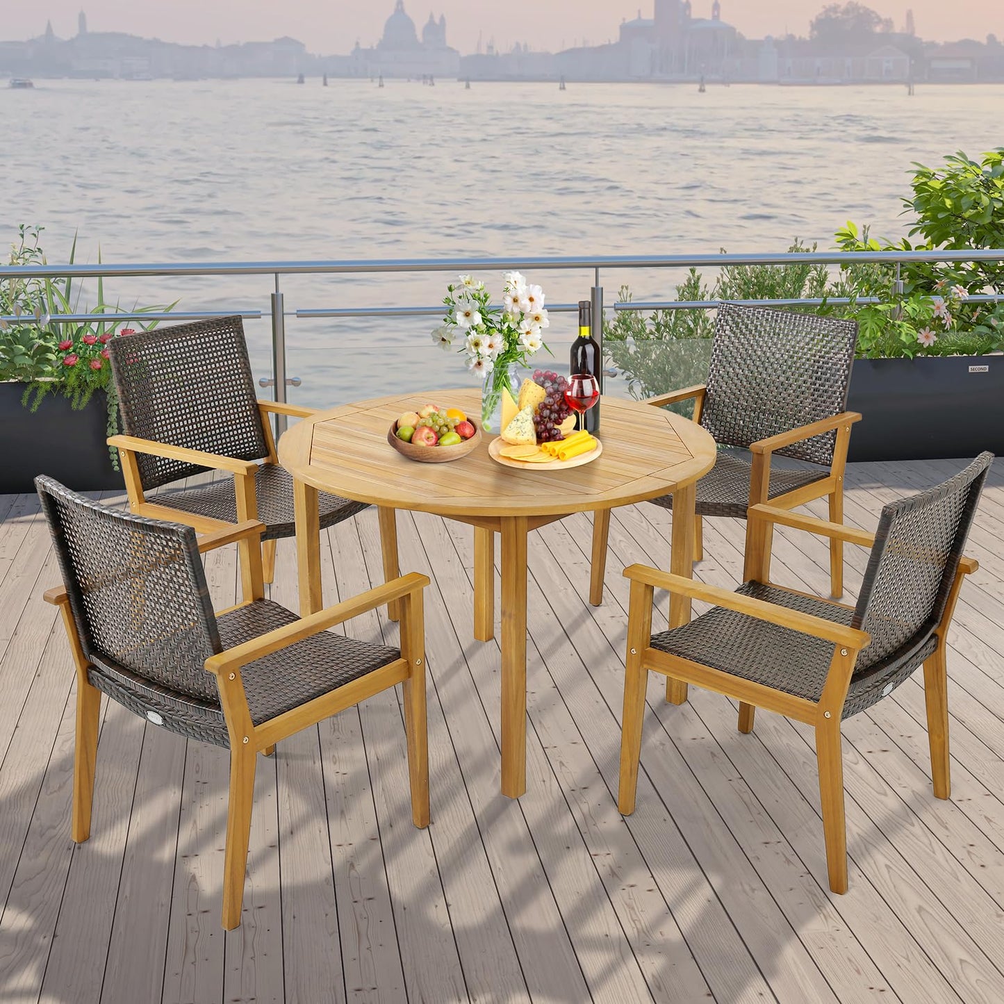 Rattan Garden Chairs Set of 4 for Backyard Poolside Balcony