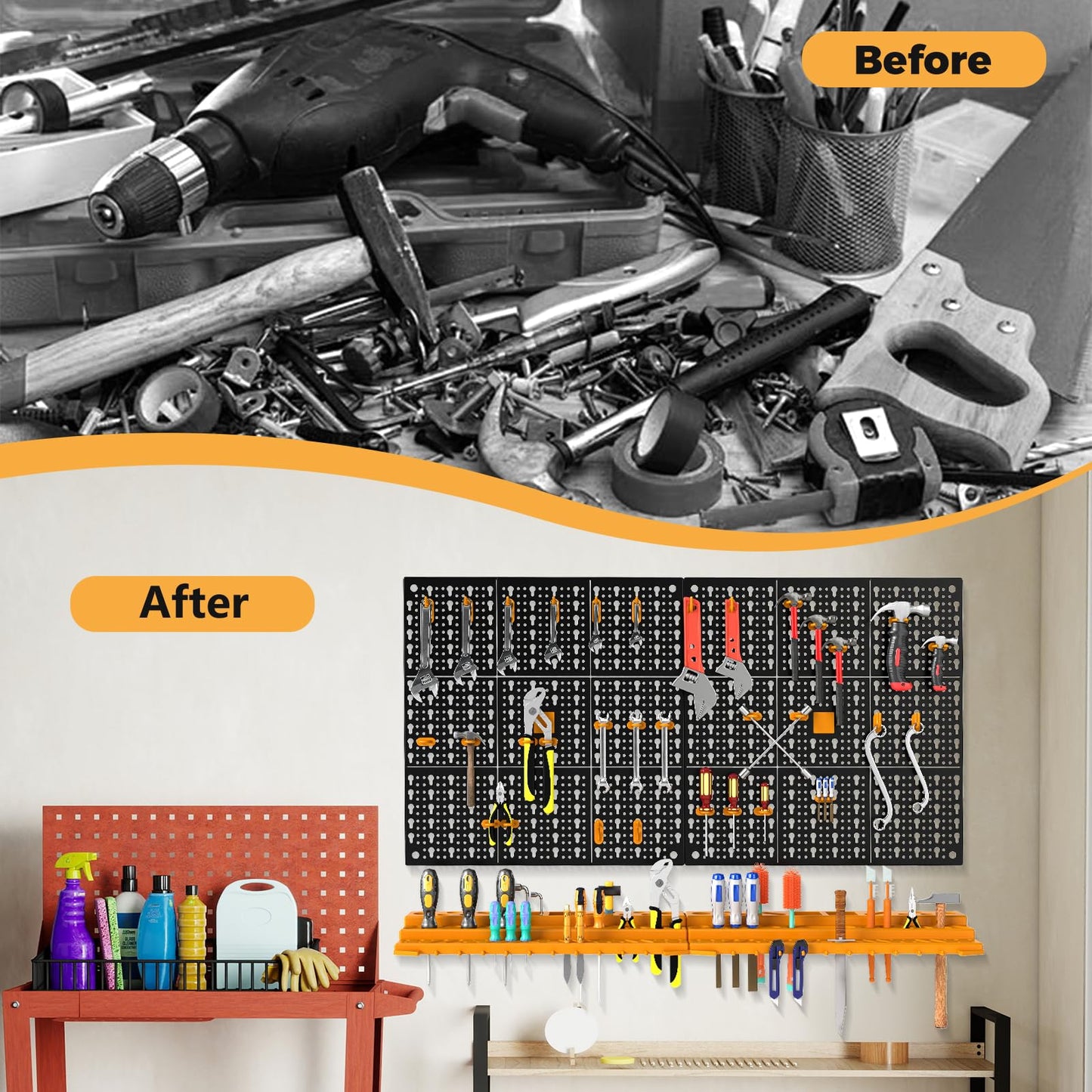 Wall Tool Storage Kit with 2 Storage Shelves and 50 Hooks