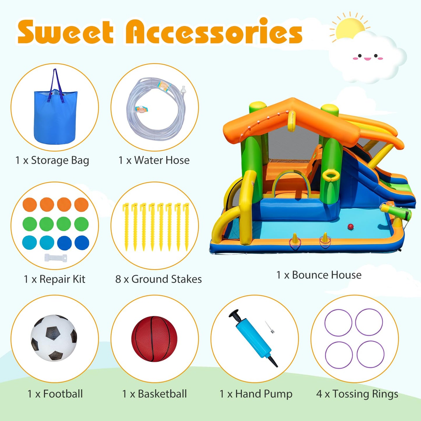 8 in 1 Kids Bouncy Castle with Slide