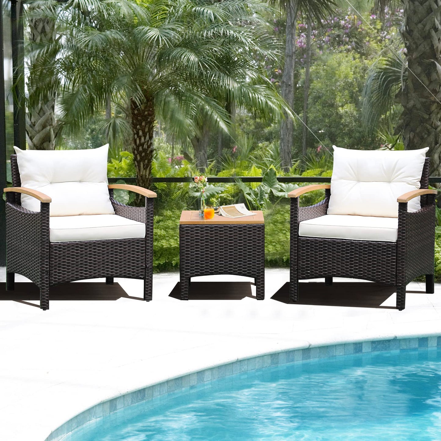 3-Piece Patio Sofa Set Garden Table and Chairs with Cushions