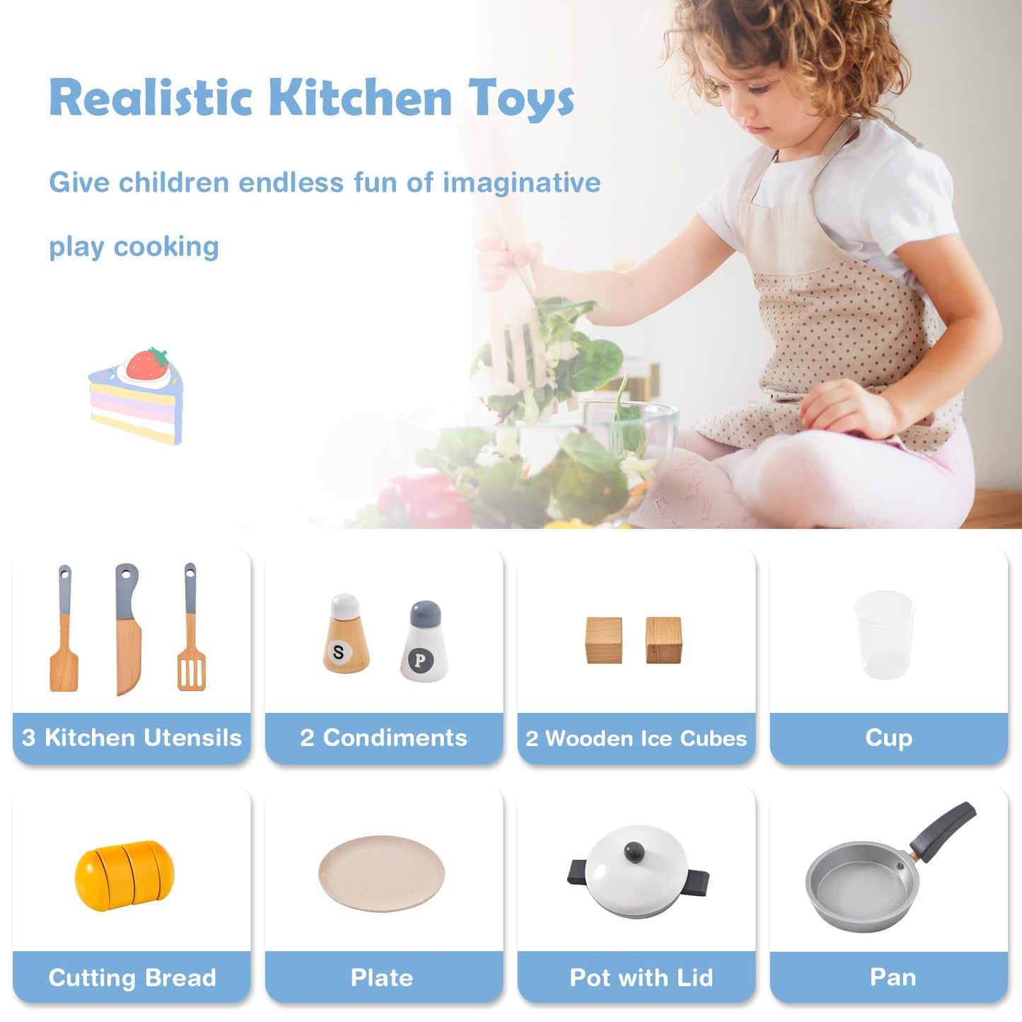 Pretend Play Kitchen Toy with Freestanding Refrigerator