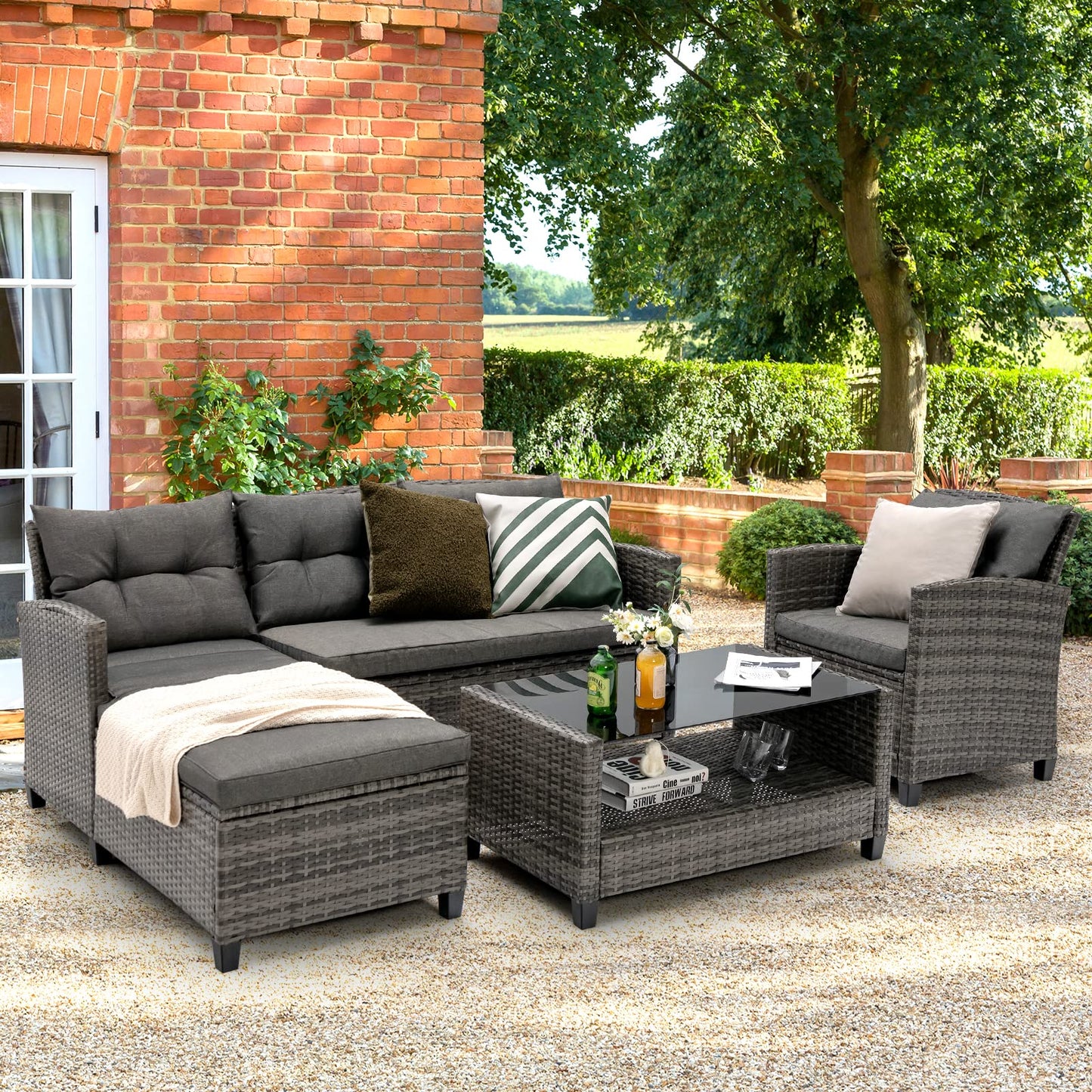 4-Piece All-Weather Outdoor Sectional L-shaped Sofa Set with Coffee Table