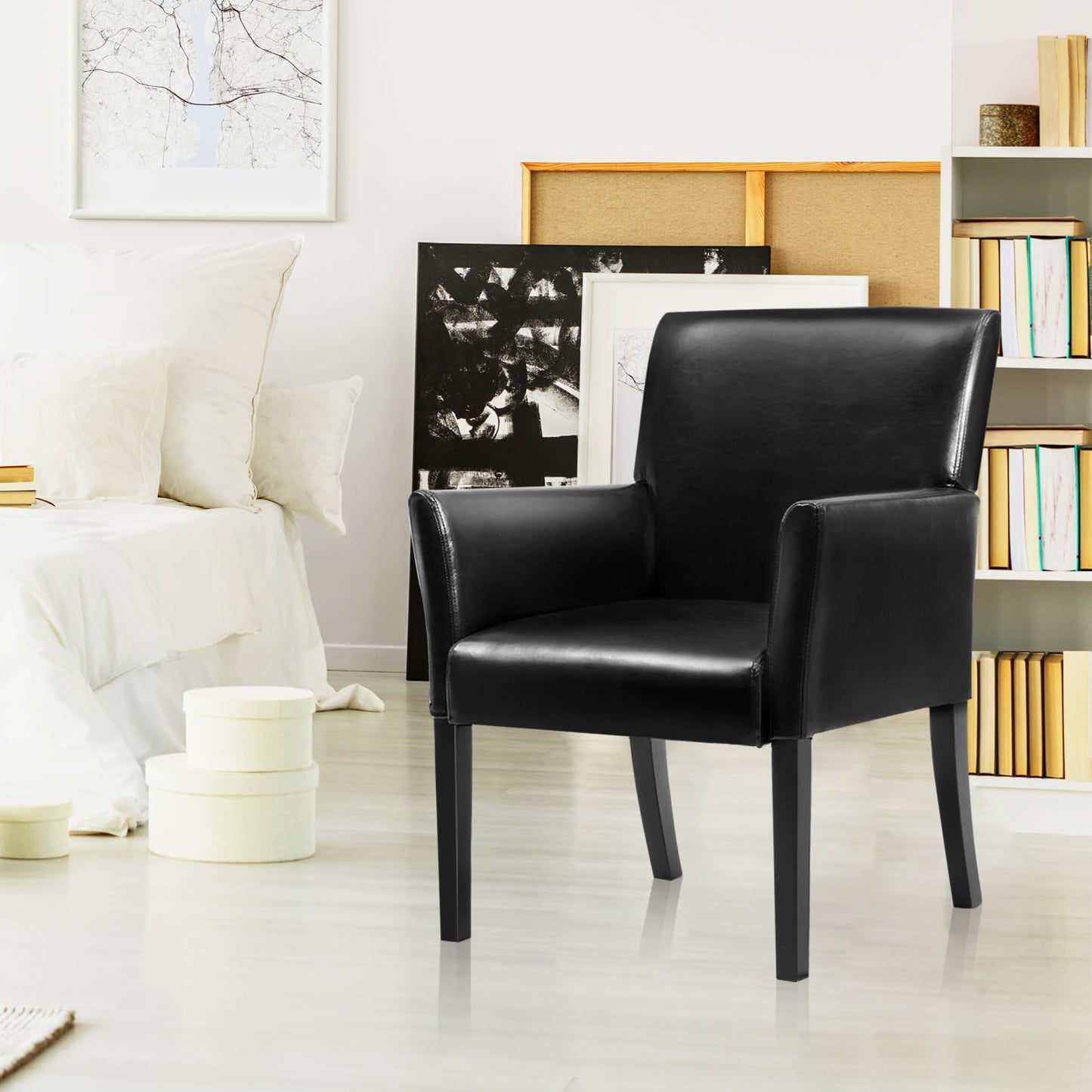 Guest Chair with Wood Frame, Wide Backrest and Ergonomic Armrests