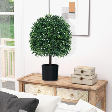 2 Piece Artificial Boxwood Topiary Ball Tree with UV Rated Leaves and 343 White Fruits
