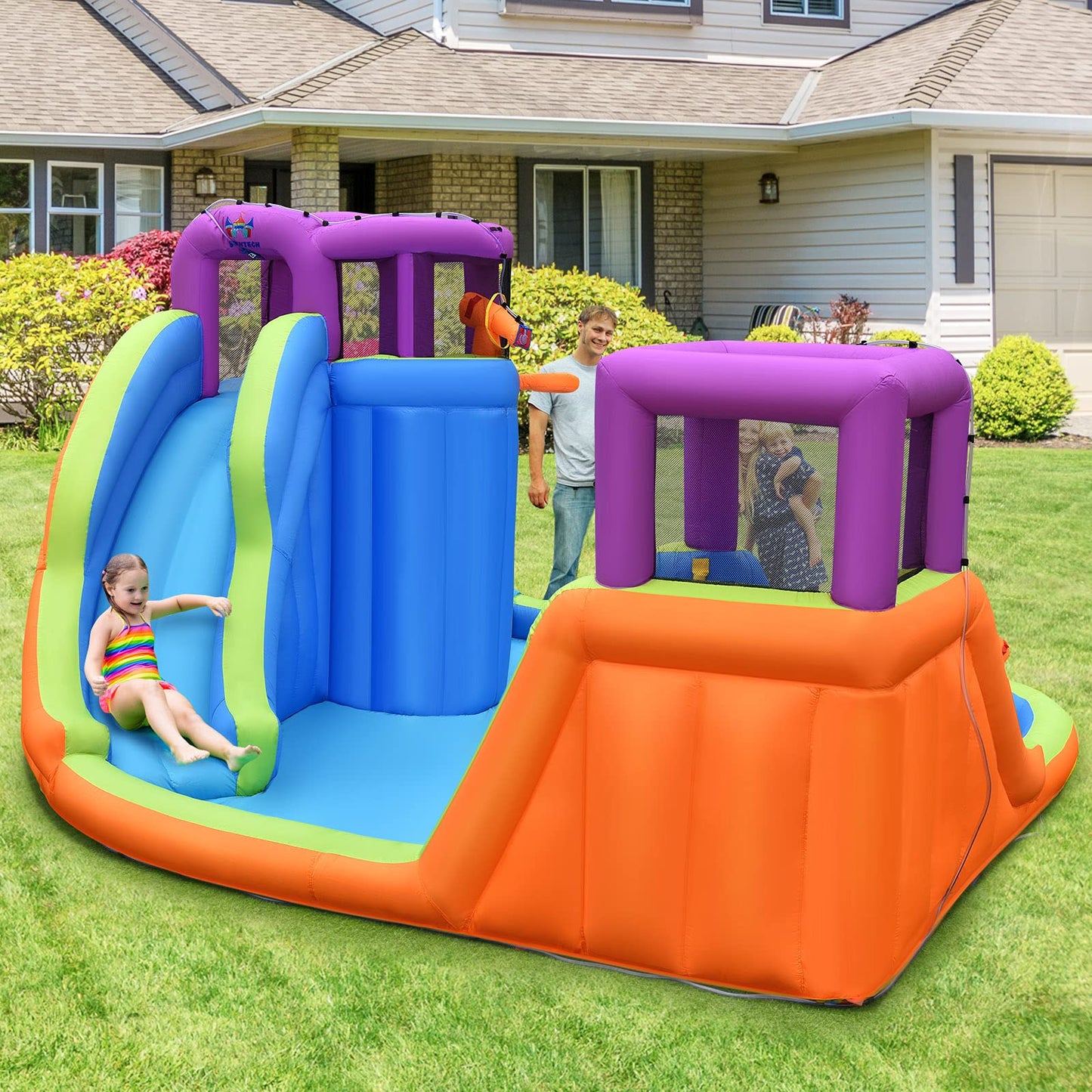 Kids Bouncer Jumping Water Park with Double Slides & Water Guns